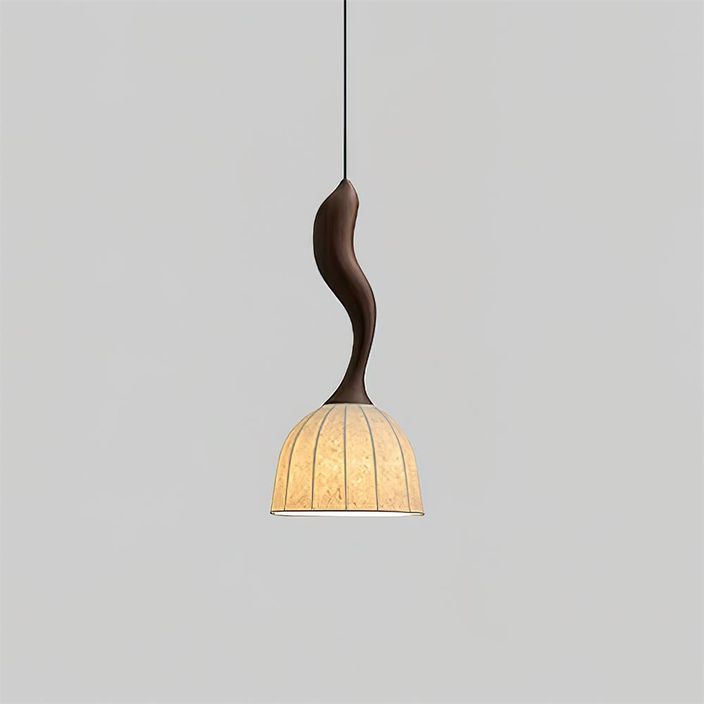 Solia Pendant Lamp Curved Stem & Fabric Wooden - Letslighting