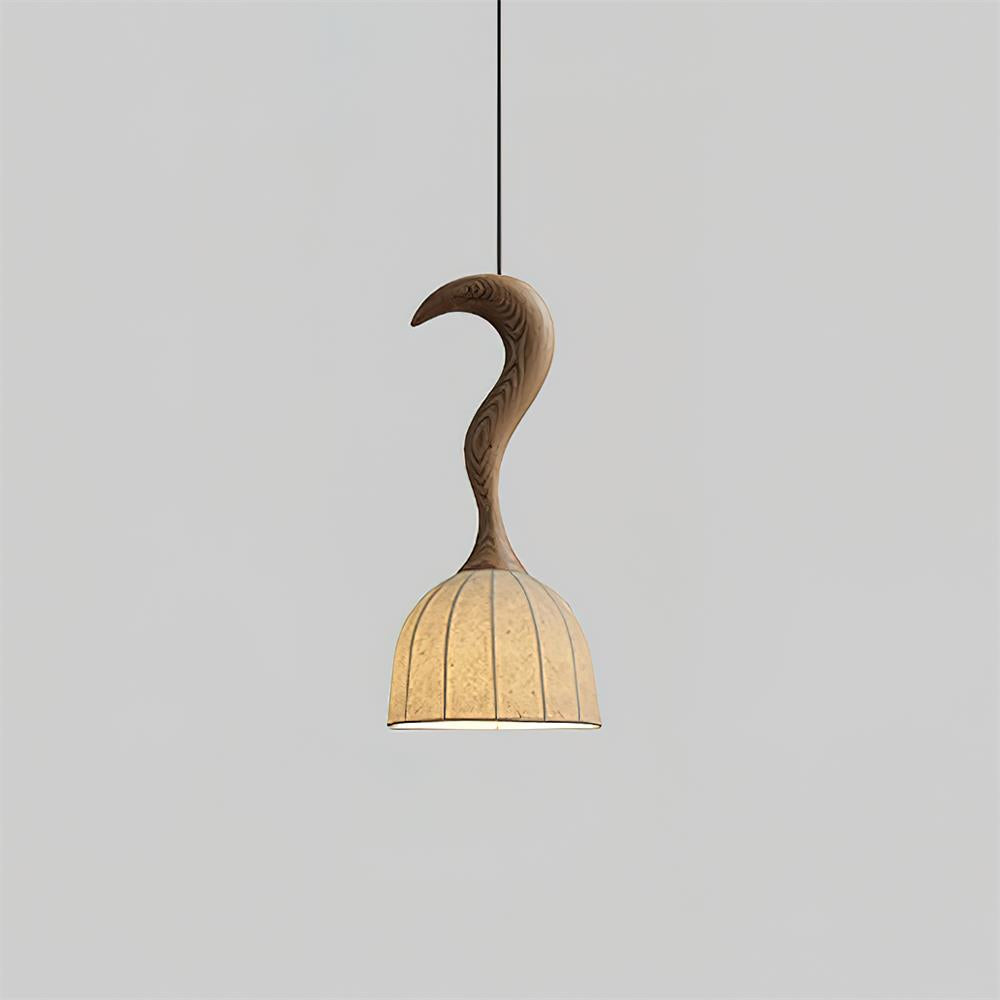 Solia Pendant Lamp Curved Stem & Fabric Wooden - Letslighting