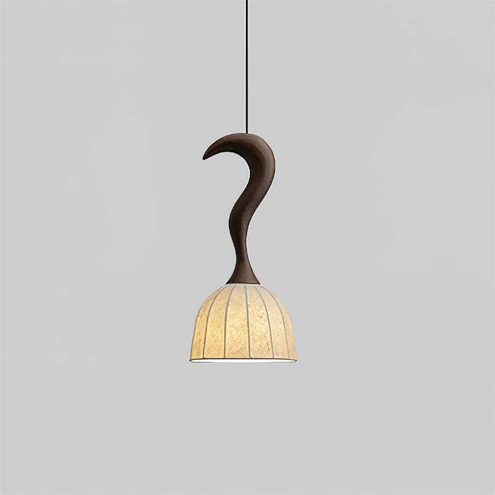 Solia Pendant Lamp Curved Stem & Fabric Wooden - Letslighting
