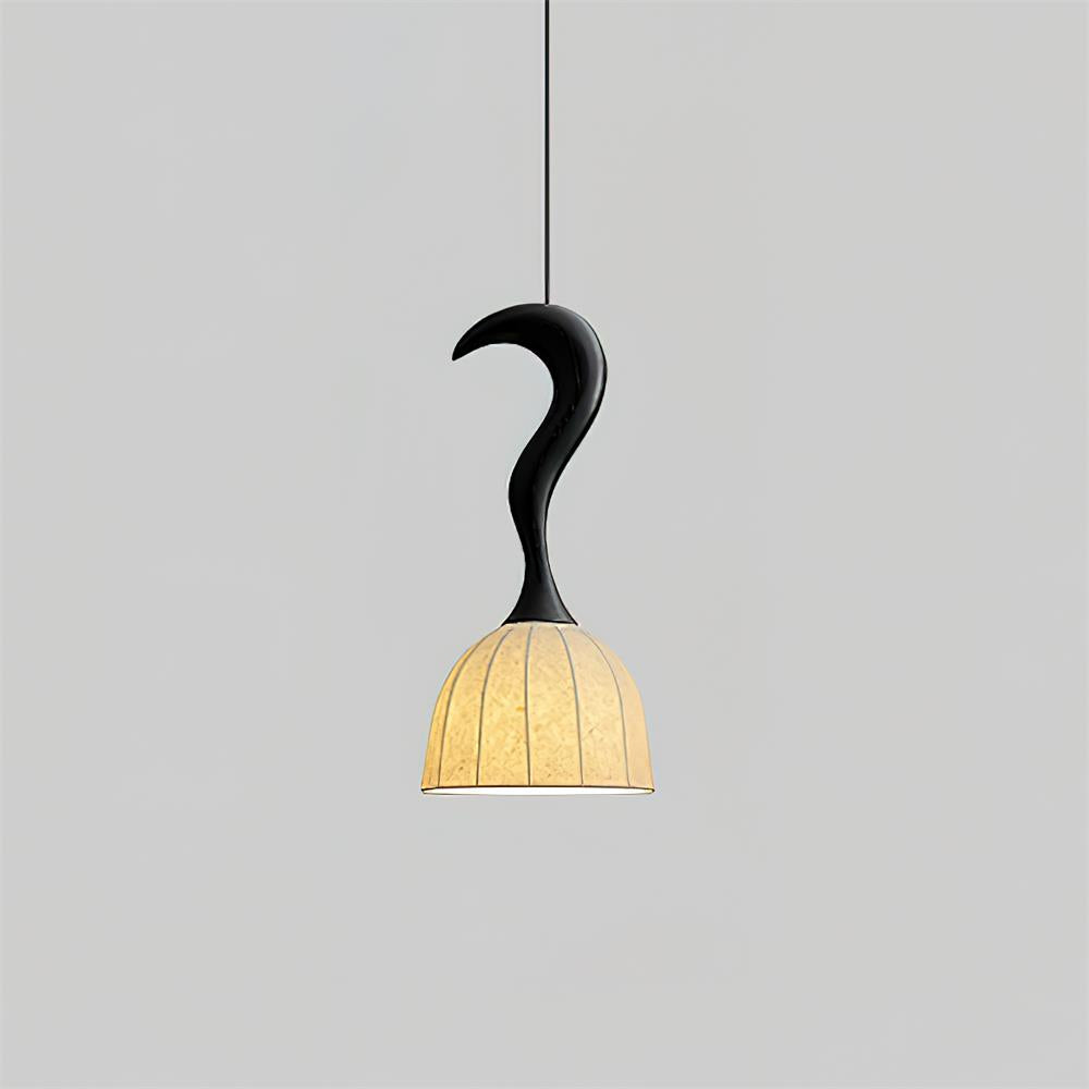 Solia Pendant Lamp Curved Stem & Fabric Wooden - Letslighting