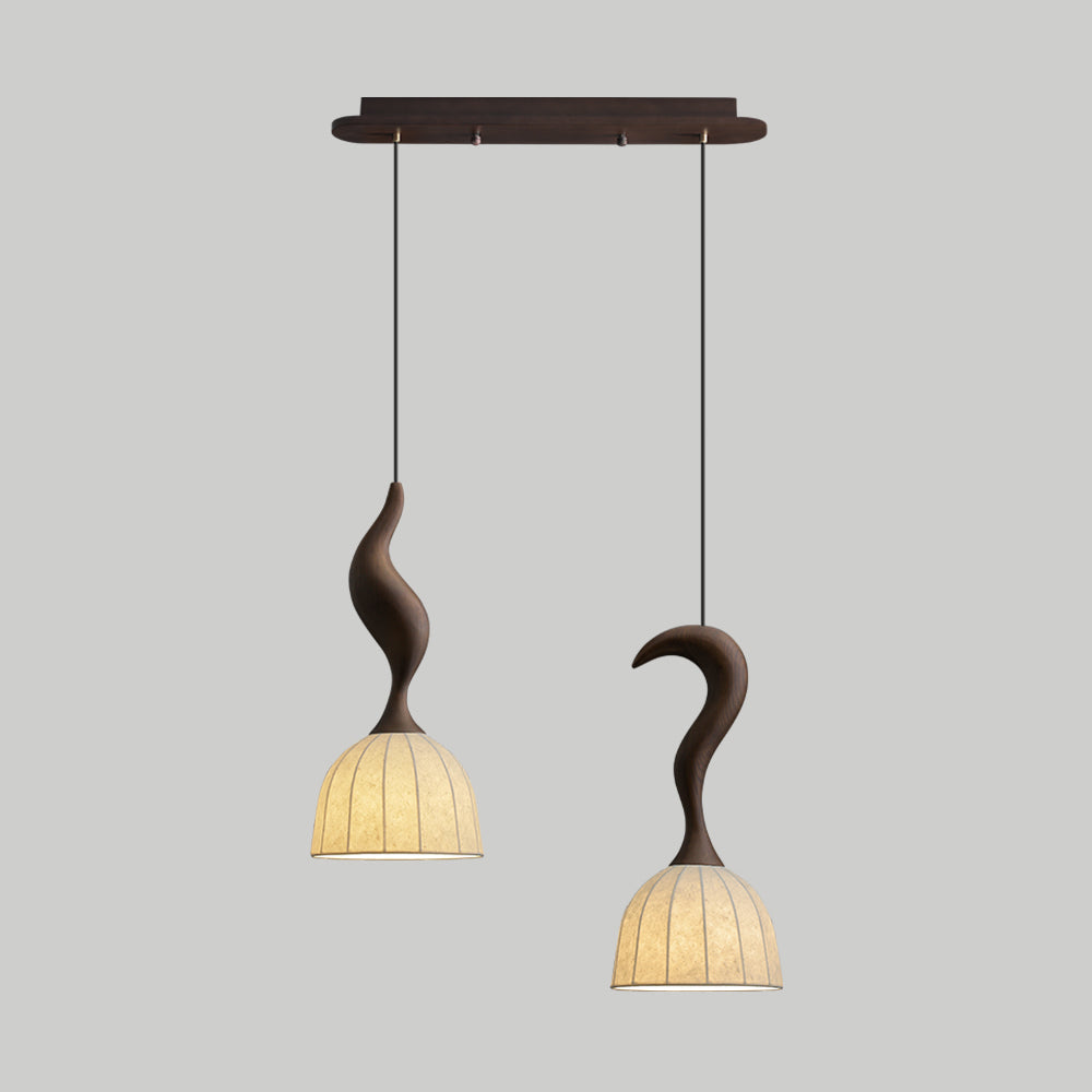 Solia Pendant Lamp Curved Stem & Fabric Wooden - Letslighting