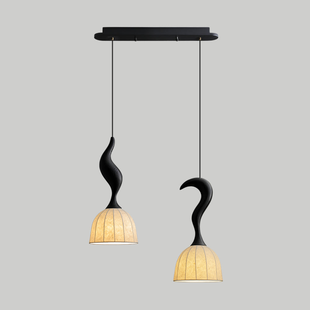 Solia Pendant Lamp Curved Stem & Fabric Wooden - Letslighting