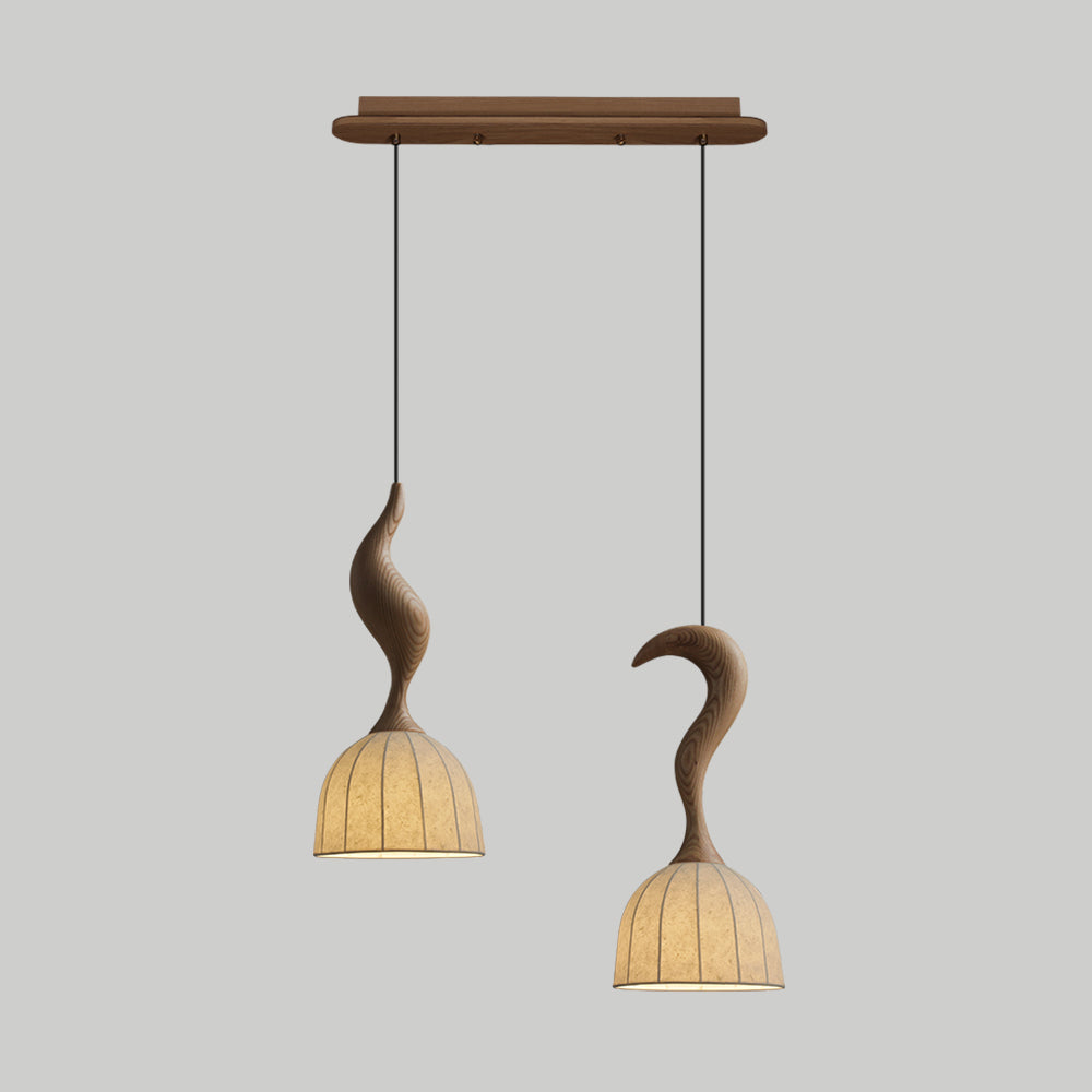 Solia Pendant Lamp Curved Stem & Fabric Wooden - Letslighting