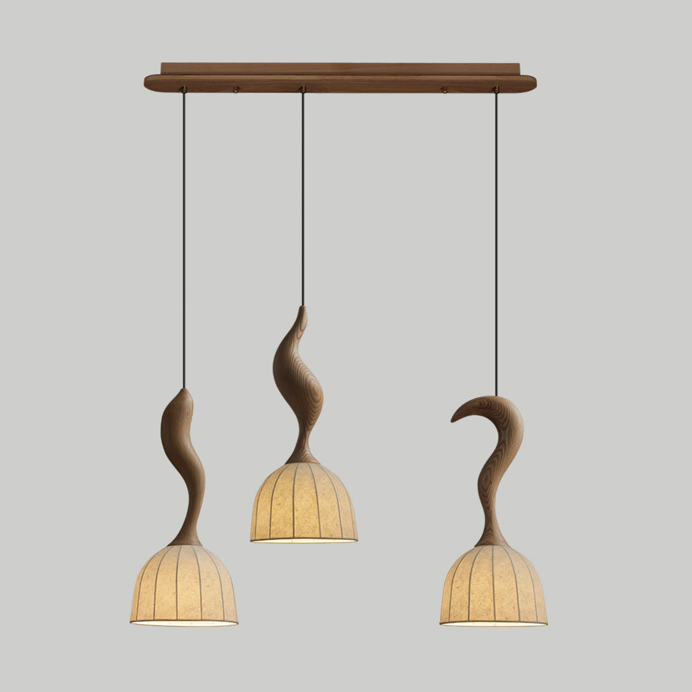 Solia Pendant Lamp Curved Stem & Fabric Wooden - Letslighting
