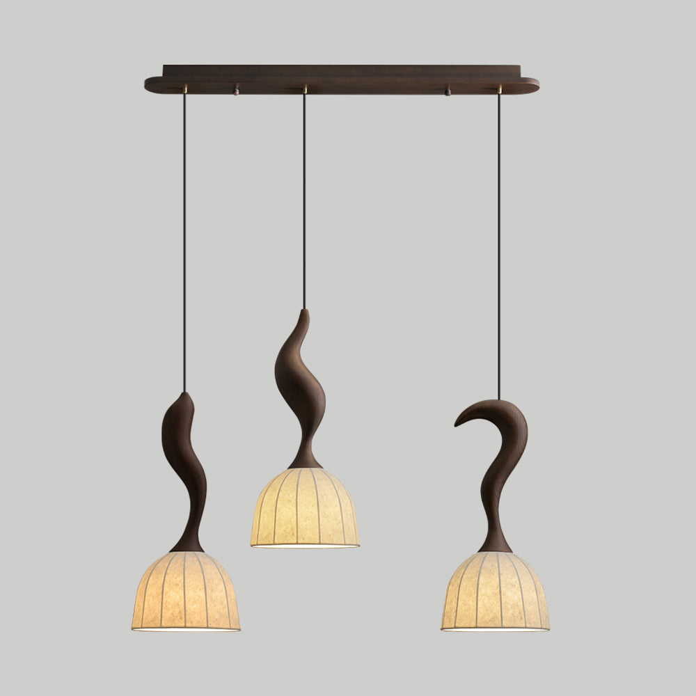Solia Pendant Lamp Curved Stem & Fabric Wooden - Letslighting