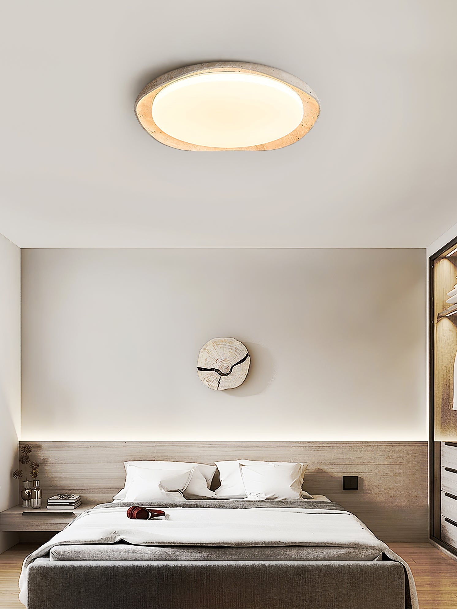 Adoros Rimmed-Circle Travertine Ceiling Light - Letslighting