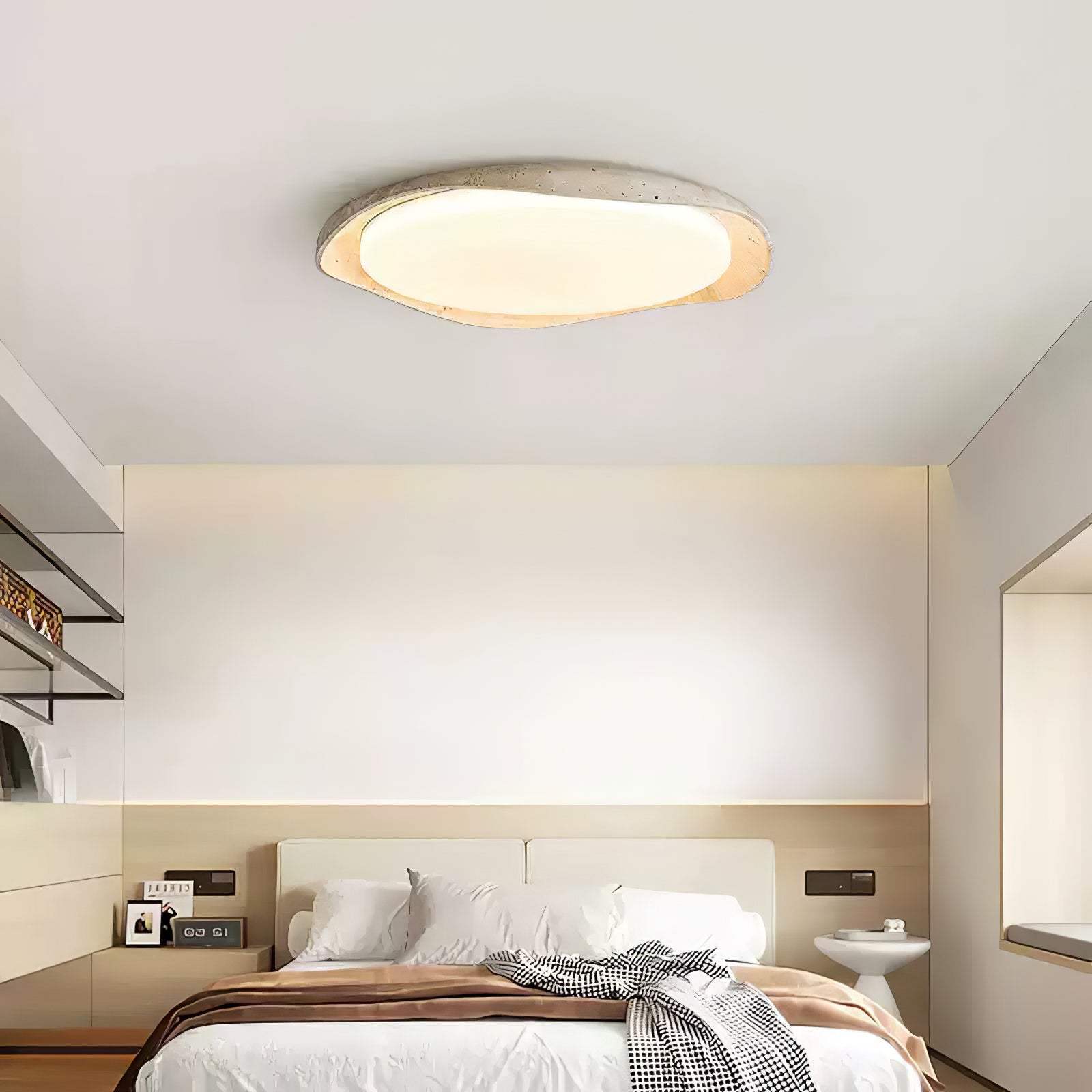 Adoros Rimmed-Circle Travertine Ceiling Light - Letslighting