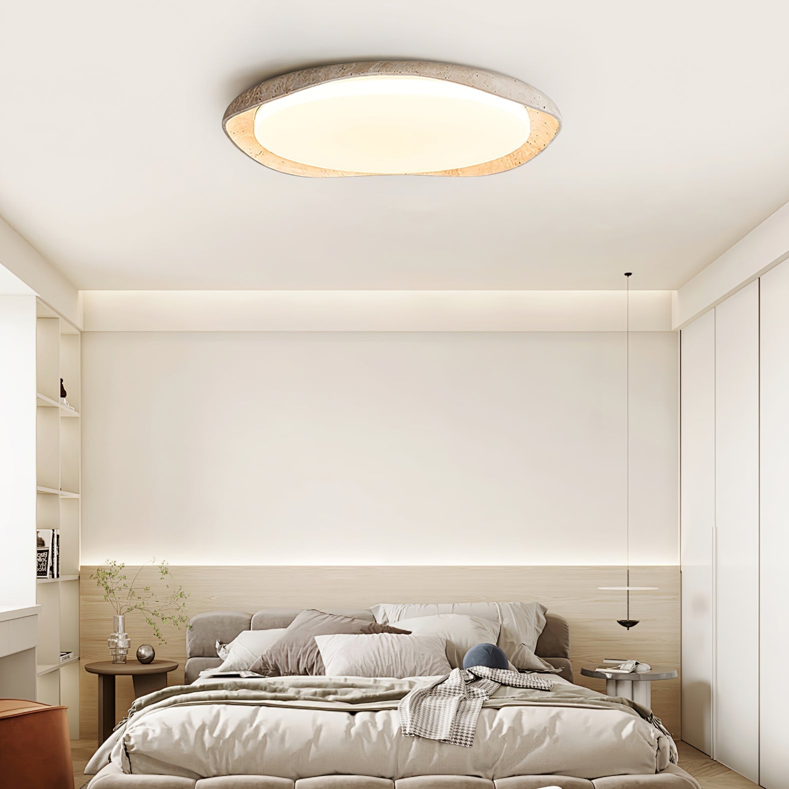 Adoros Rimmed-Circle Travertine Ceiling Light - Letslighting