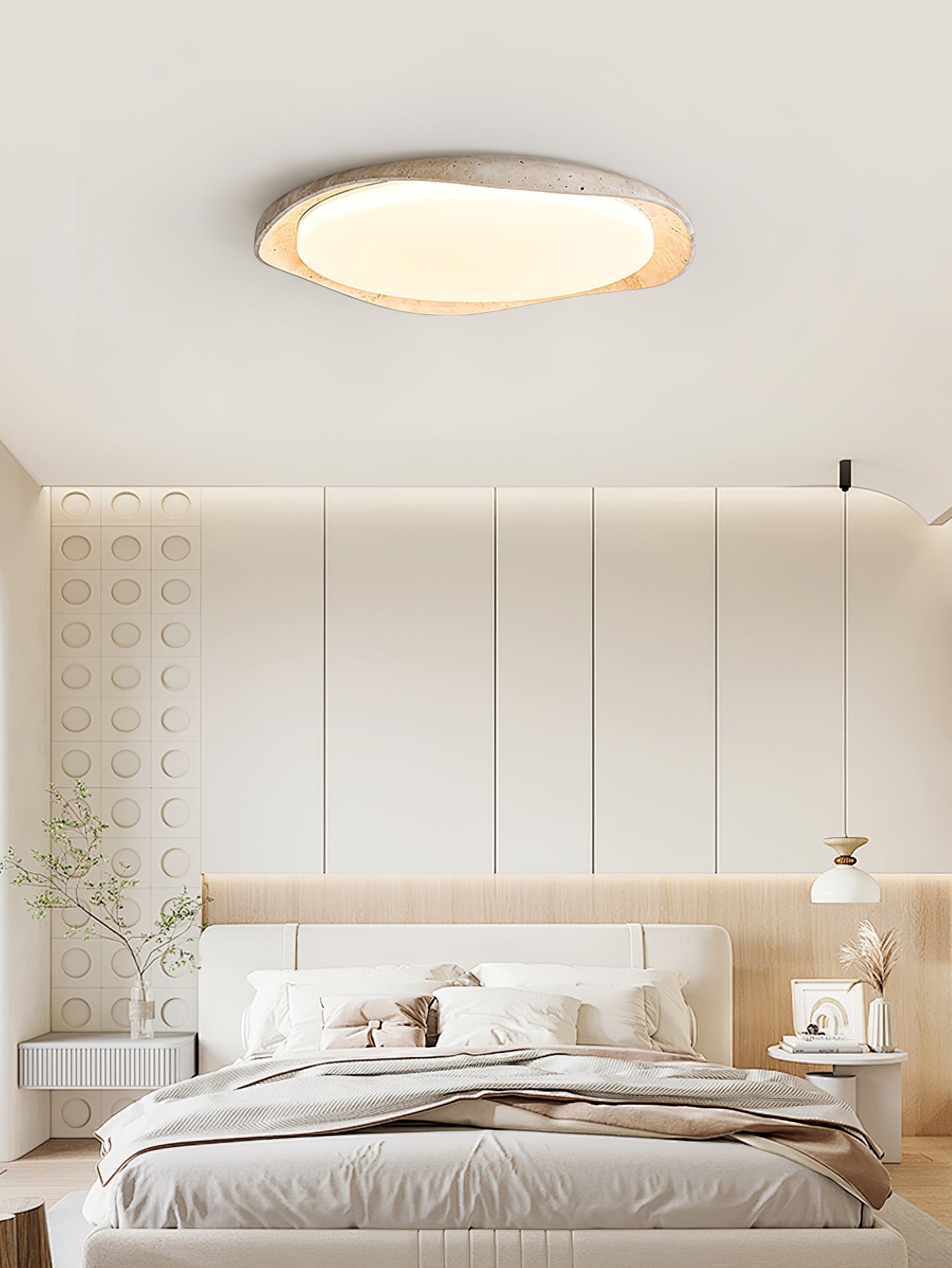 Adoros Rimmed-Circle Travertine Ceiling Light - Letslighting