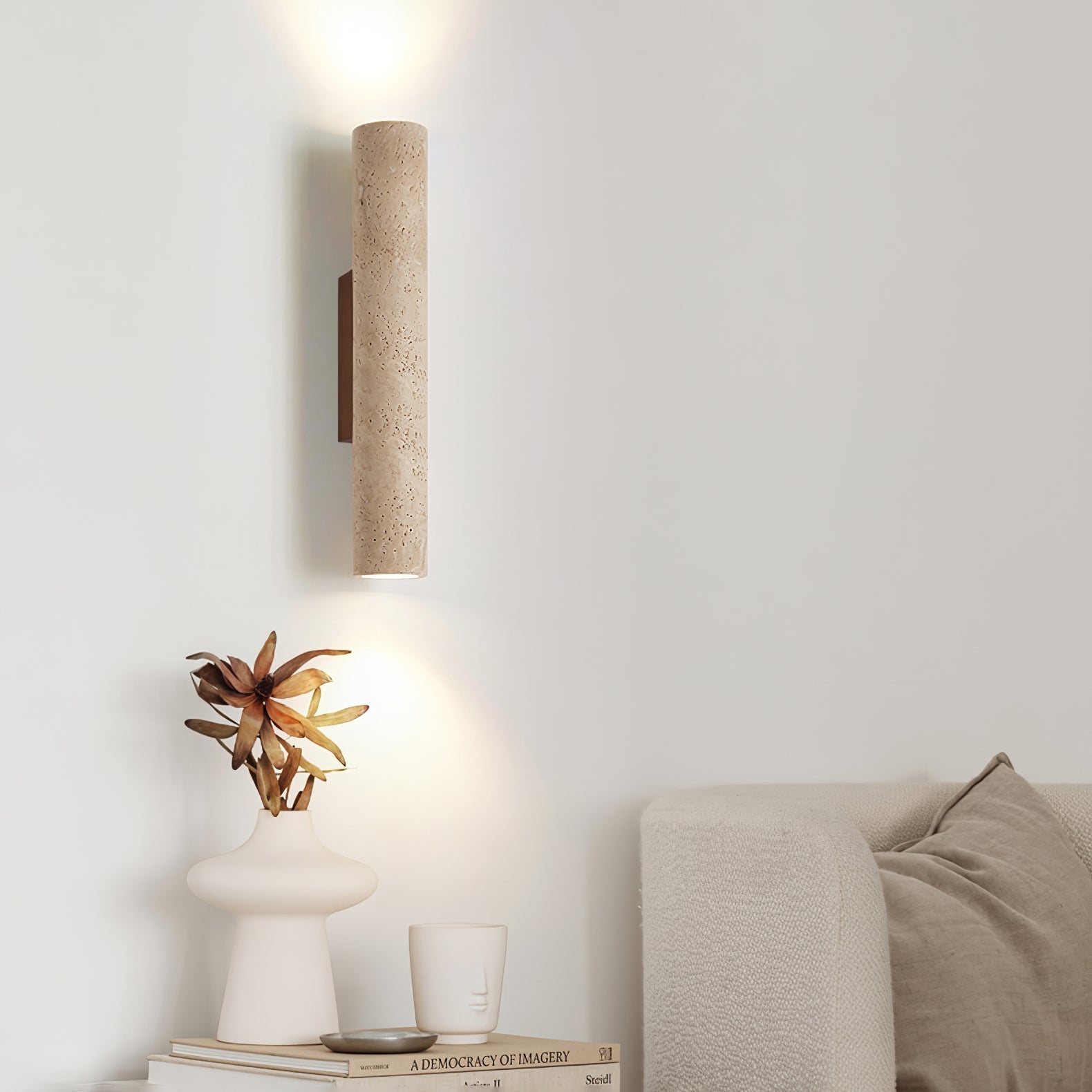 Olvaros Slim Cylinder Travertine Wall Light - Letslighting