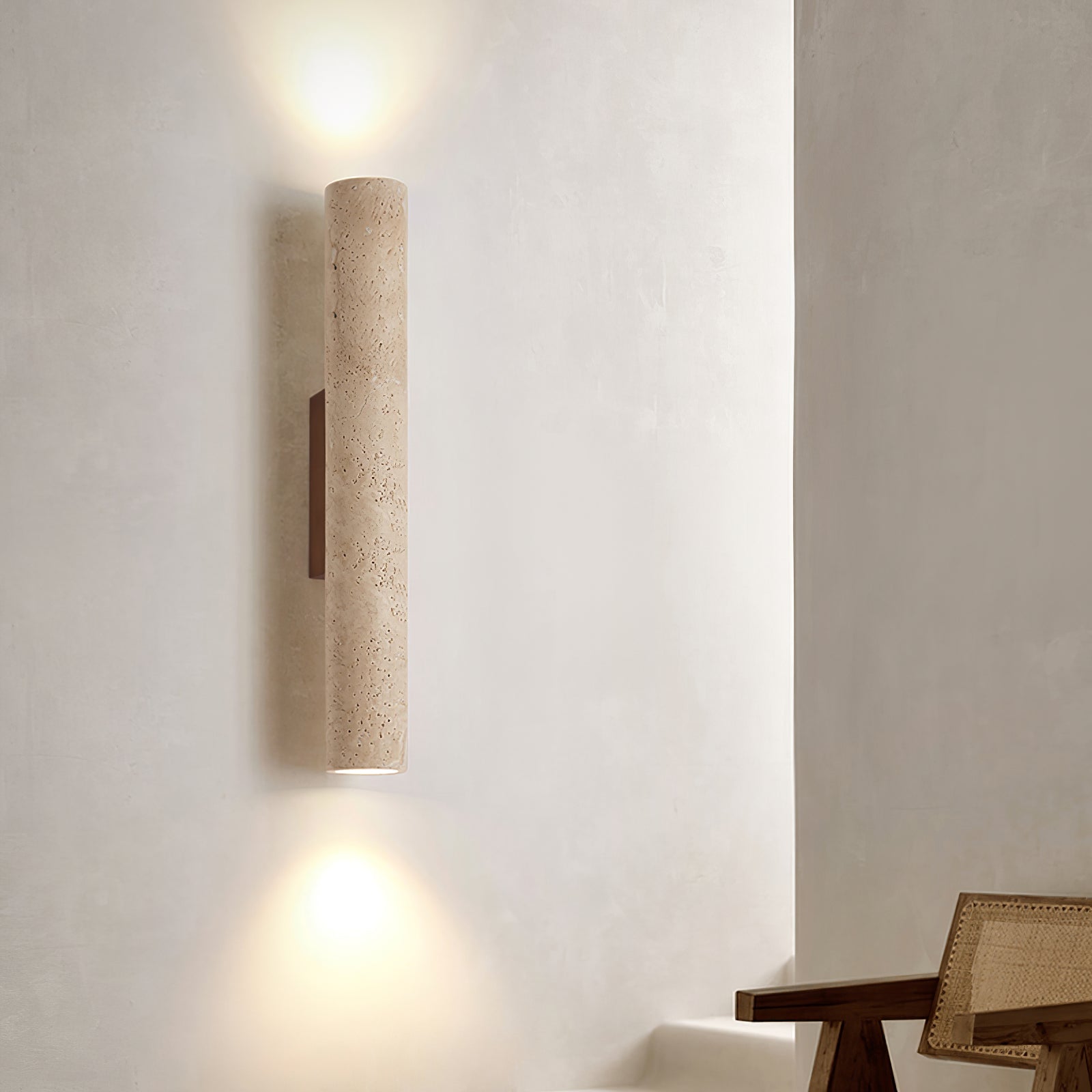 Olvaros Slim Cylinder Travertine Wall Light - Letslighting