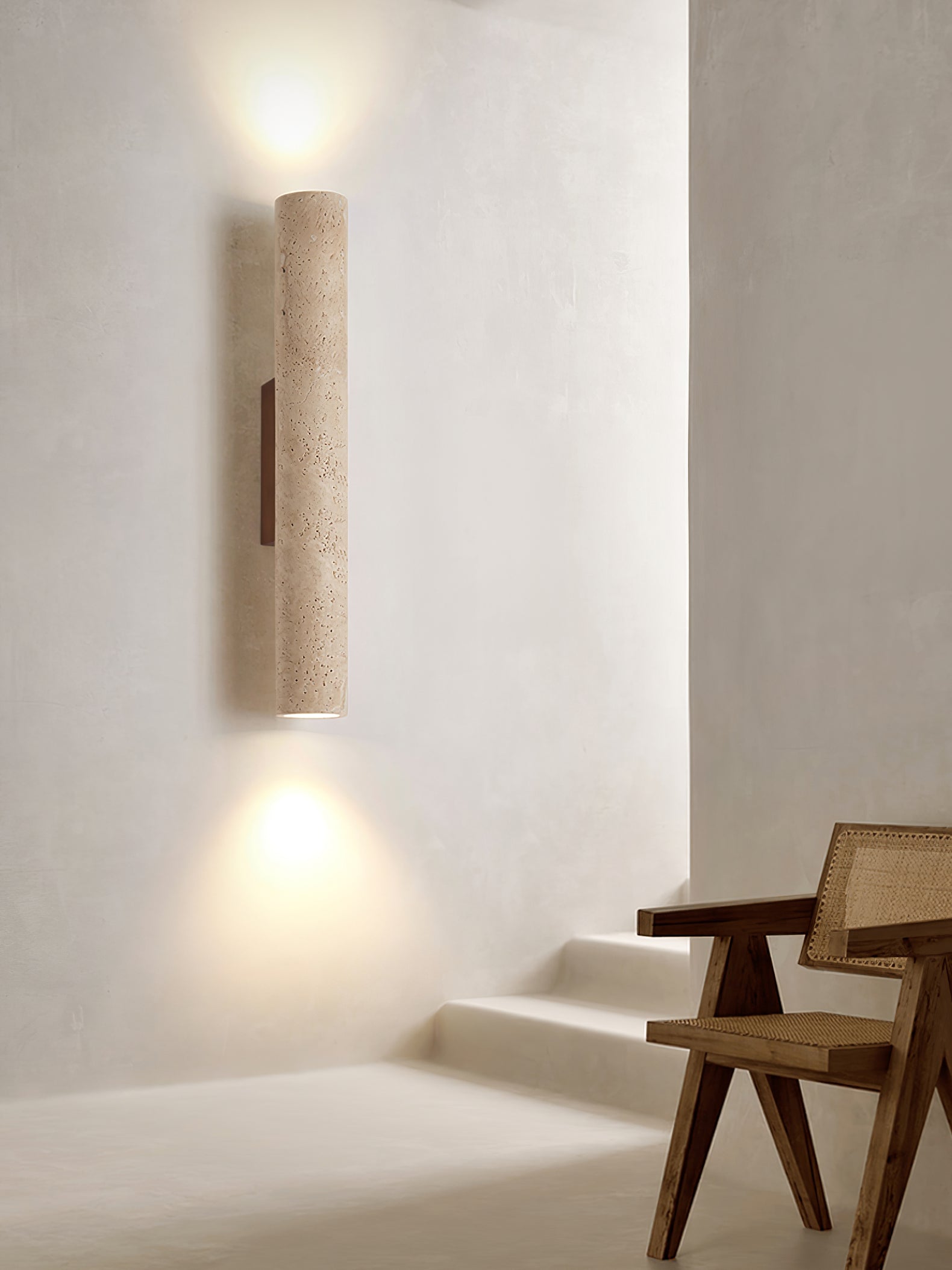 Olvaros Slim Cylinder Travertine Wall Light - Letslighting