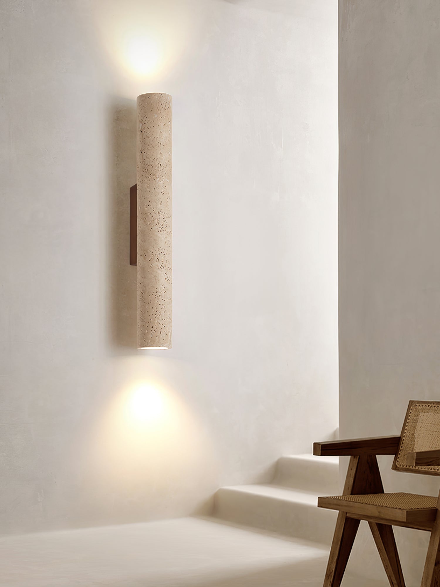 Olvaros Slim Cylinder Travertine Wall Light - Letslighting