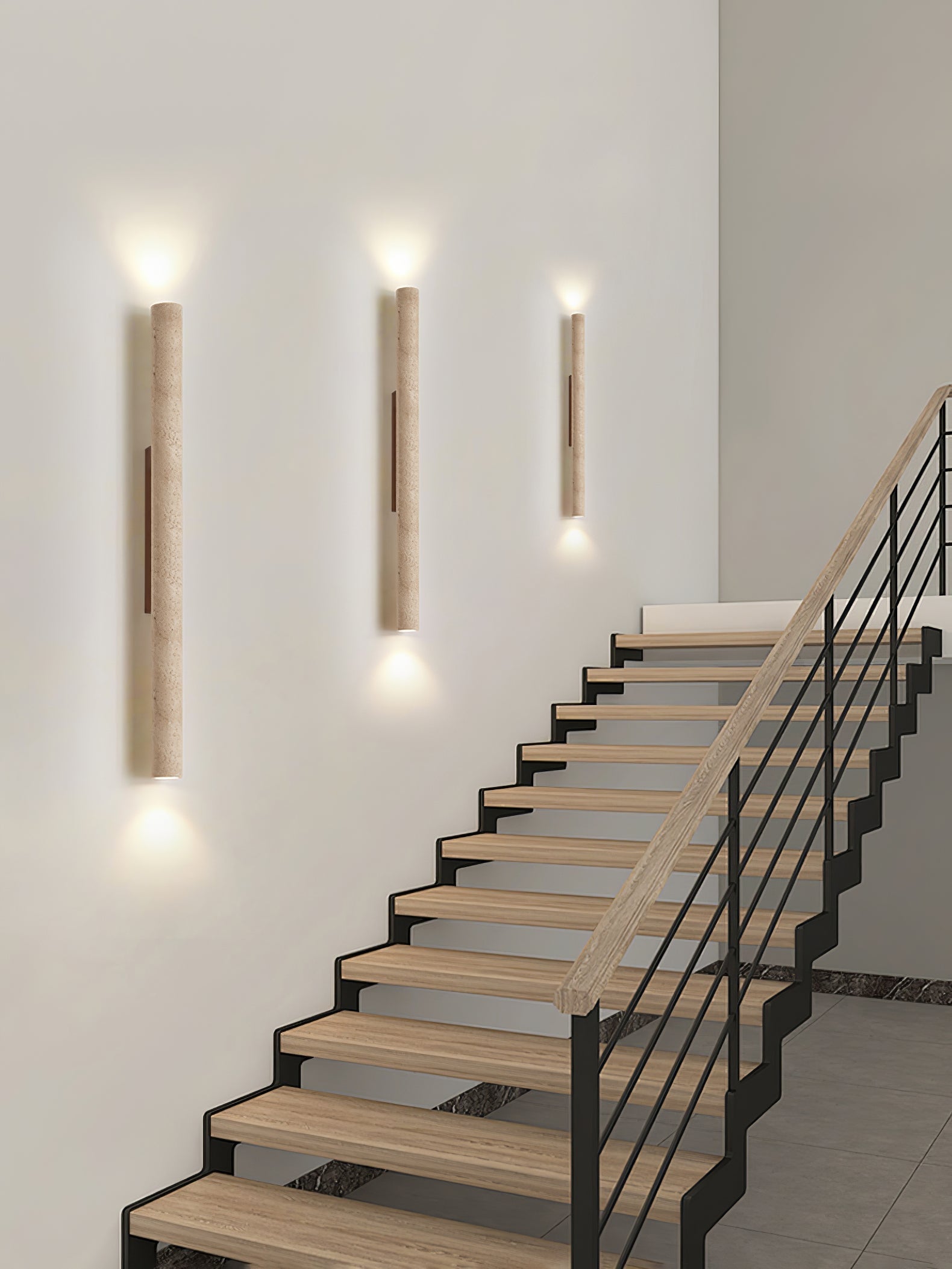 Olvaros Slim Cylinder Travertine Wall Light - Letslighting