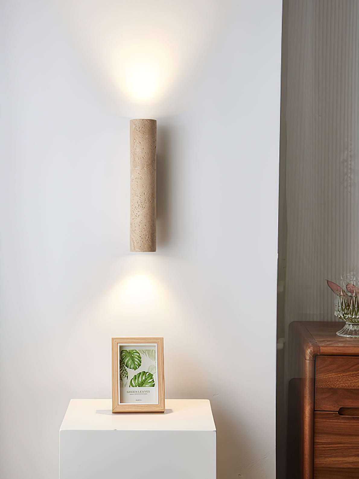 Olvaros Slim Cylinder Travertine Wall Light - Letslighting
