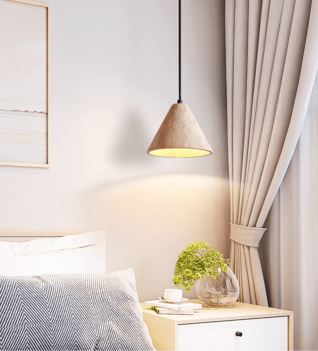 Solis Cone Travertine Pendant Lamp - Letslighting