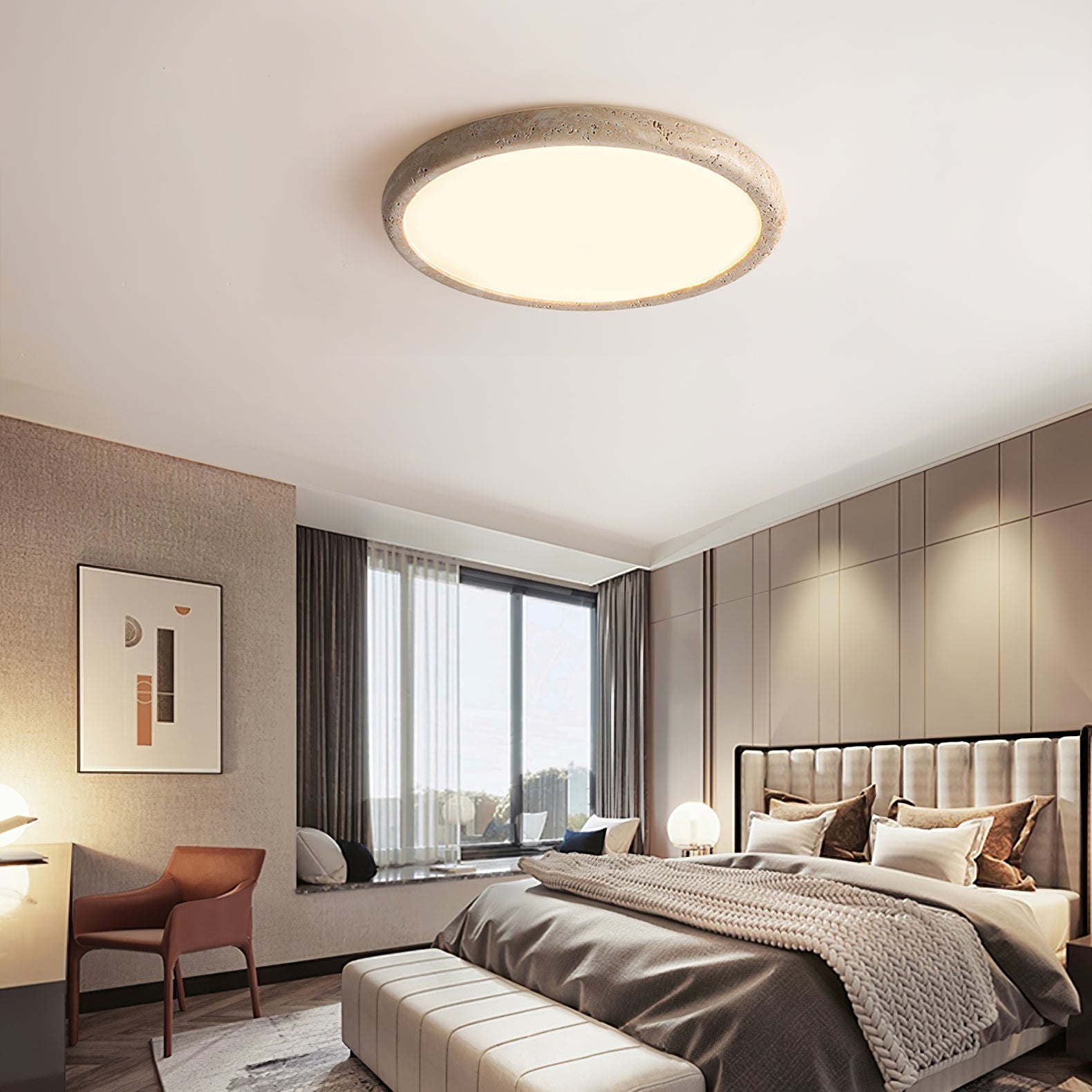Aurrina Ring Frame Travertine Ceiling Light - Letslighting