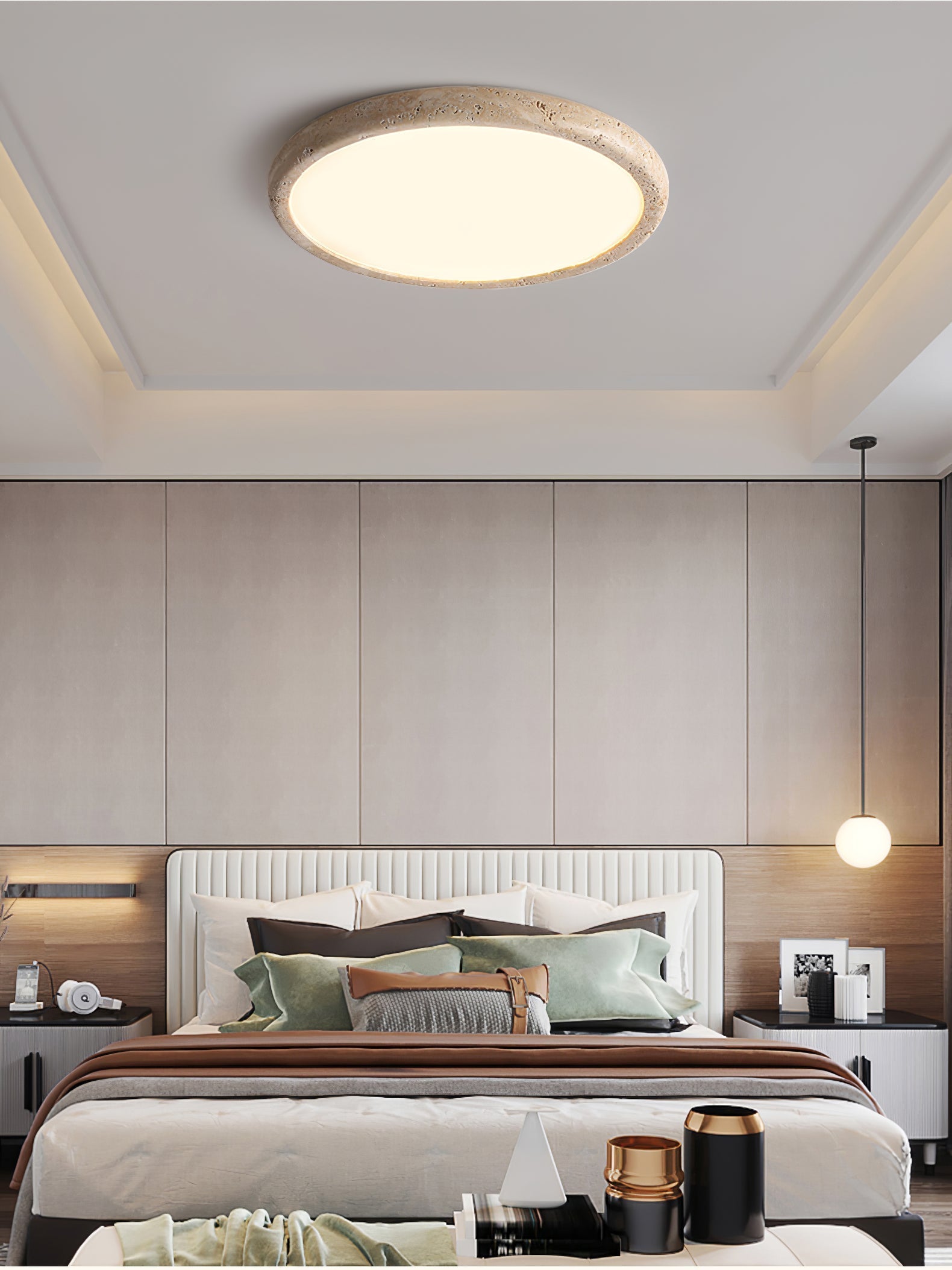 Aurrina Ring Frame Travertine Ceiling Light - Letslighting