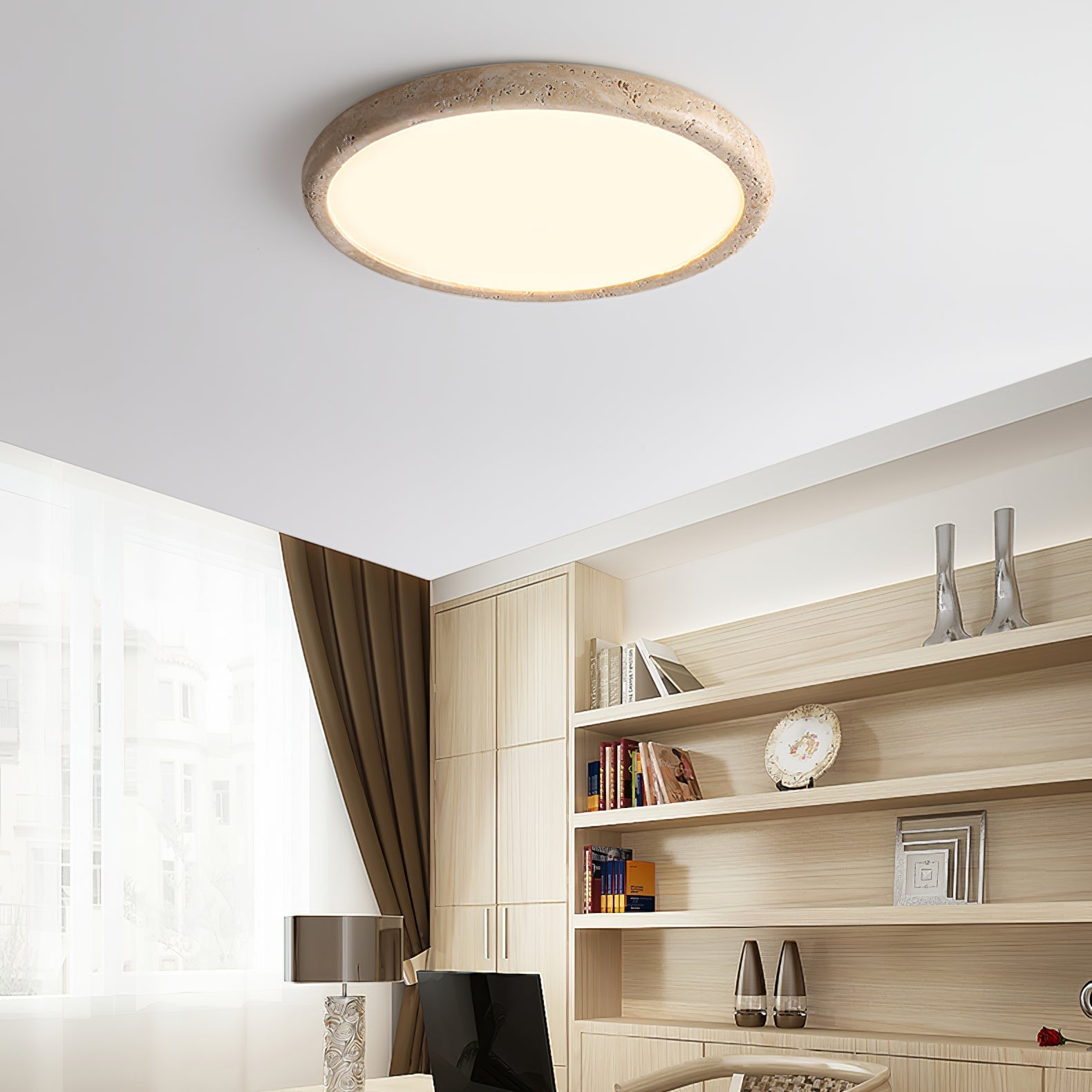 Aurrina Ring Frame Travertine Ceiling Light - Letslighting