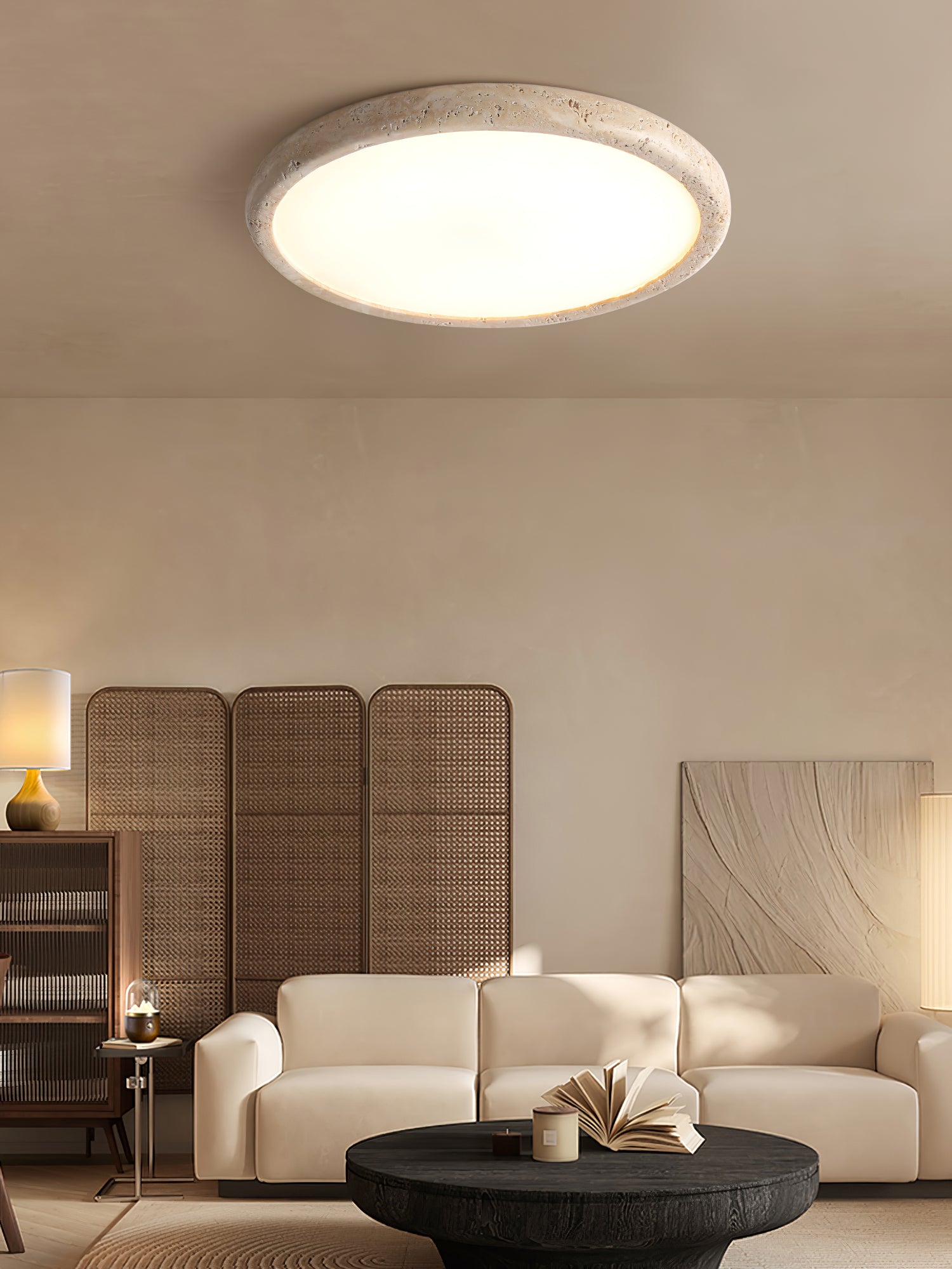 Aurrina Ring Frame Travertine Ceiling Light - Letslighting