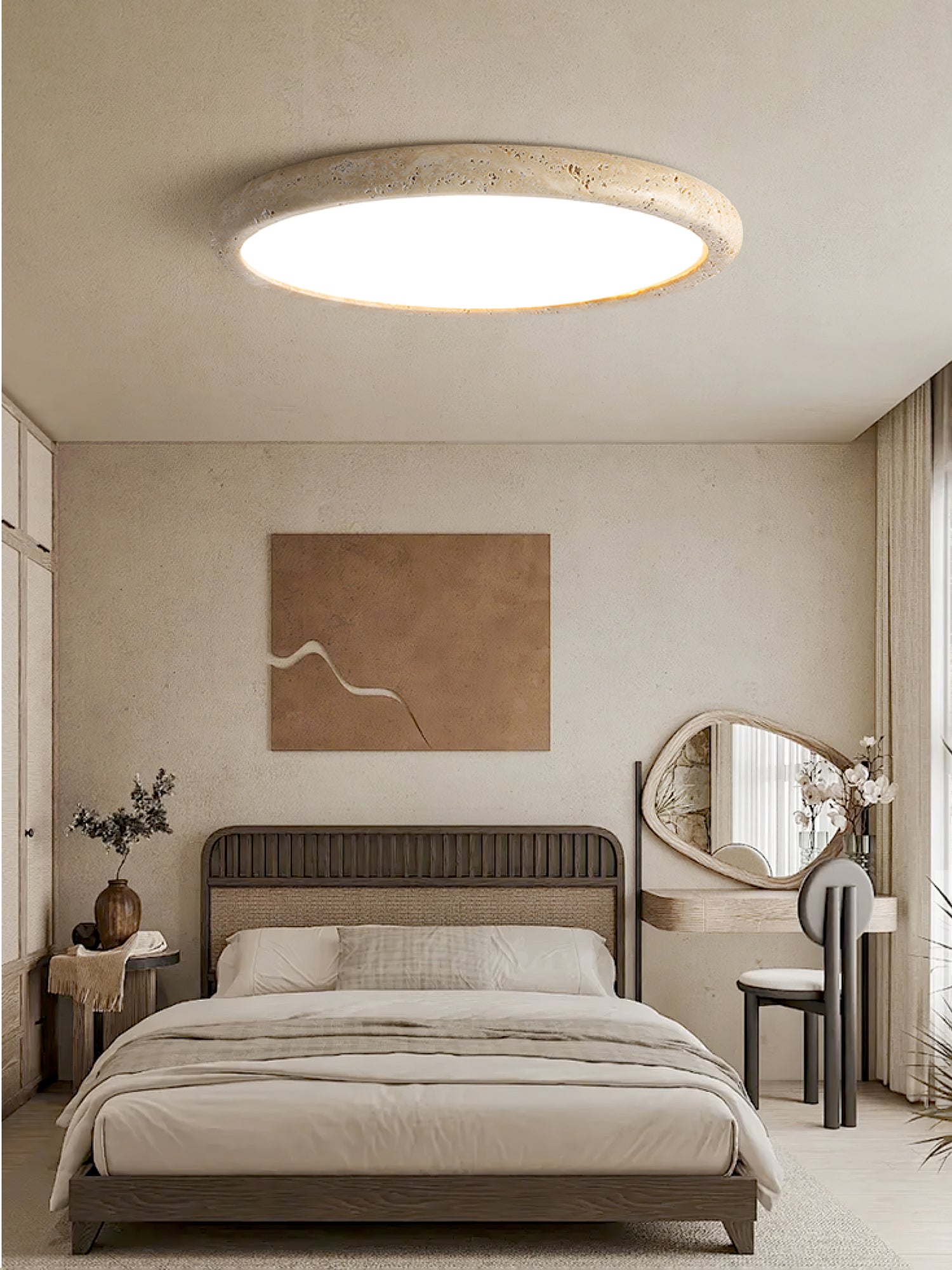 Aurrina Ring Frame Travertine Ceiling Light - Letslighting