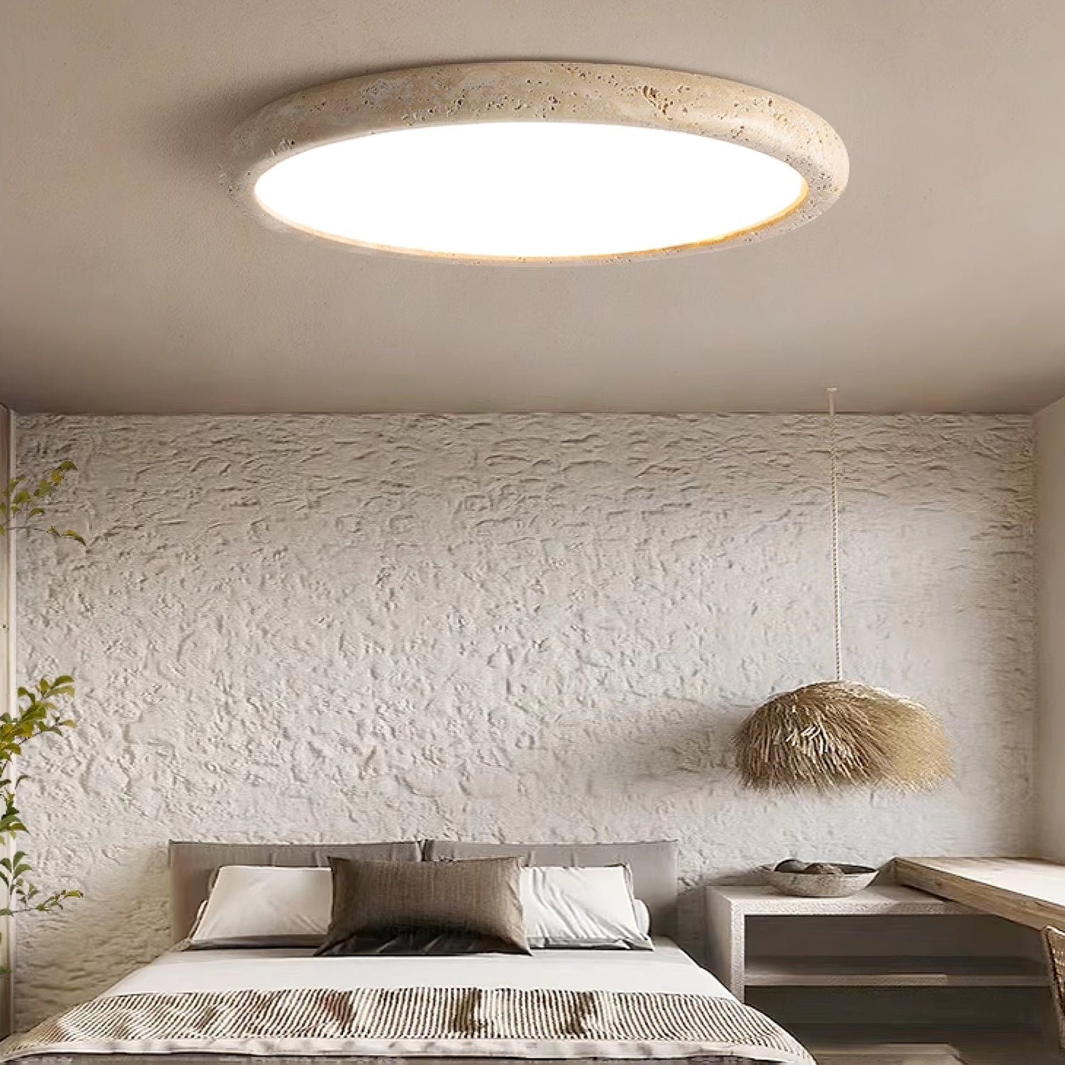 Aurrina Ring Frame Travertine Ceiling Light - Letslighting
