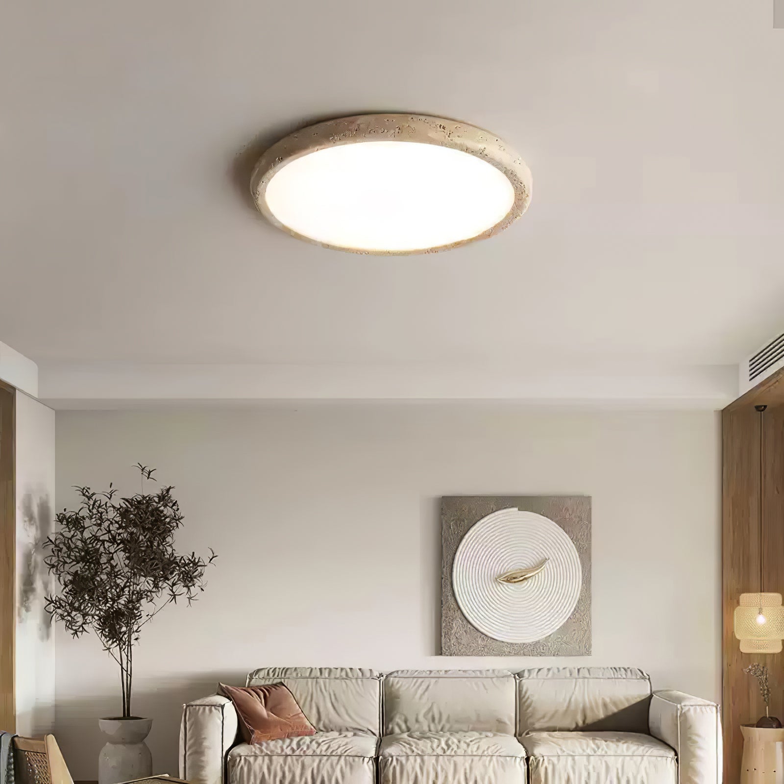 Aurrina Ring Frame Travertine Ceiling Light - Letslighting