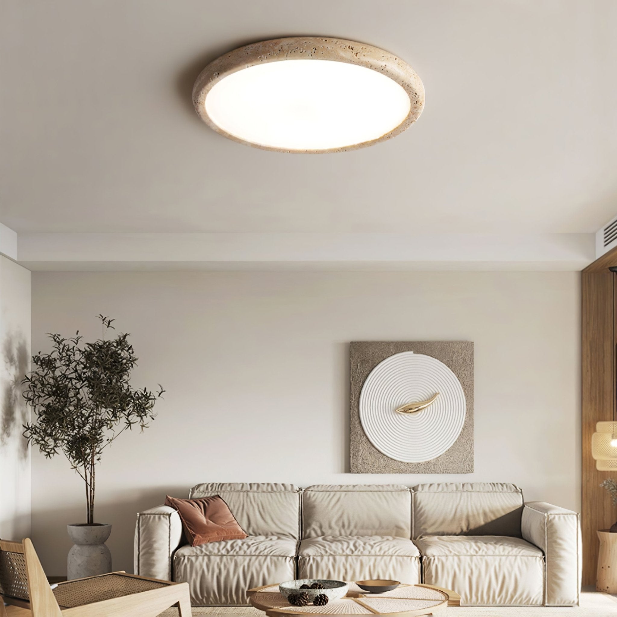 Aurrina Ring Frame Travertine Ceiling Light - Letslighting