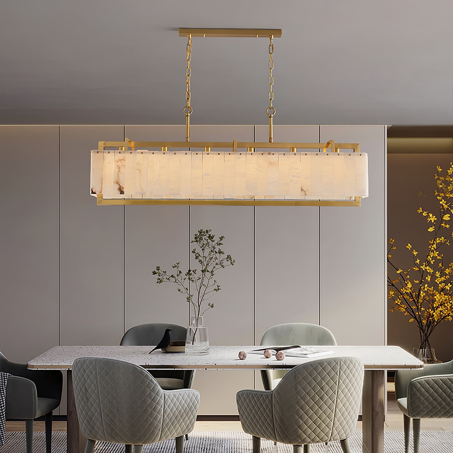 Solstice Minimalist Metal & Alabaster Chandelier