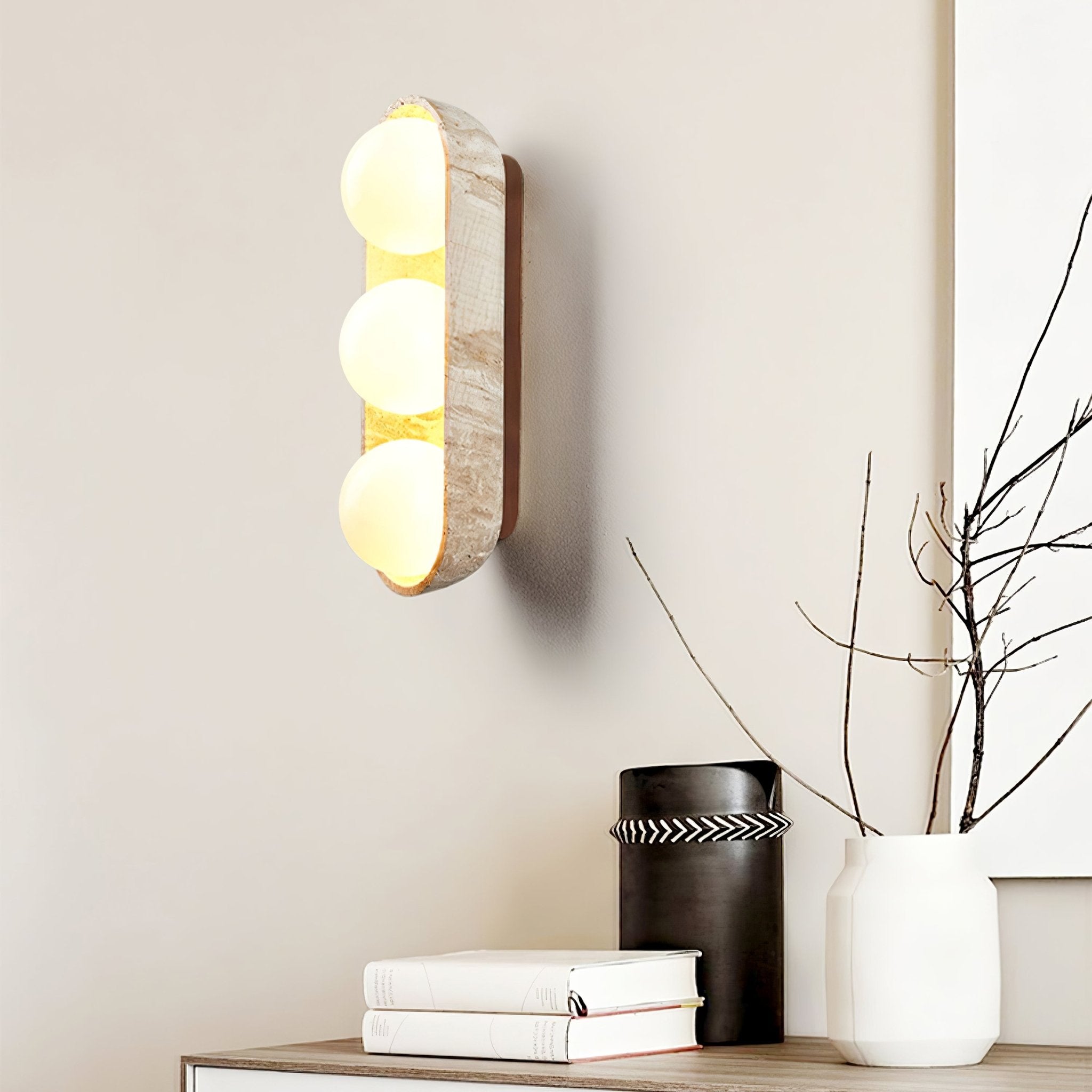 Trio Globe Travertine Wall Sconce