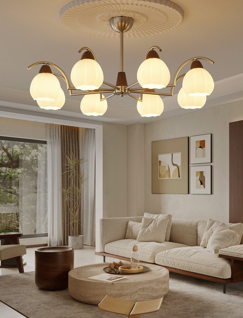 Ilaeiel Traditional Elegance Bloom Wood Glass Chandelier - Letslighting