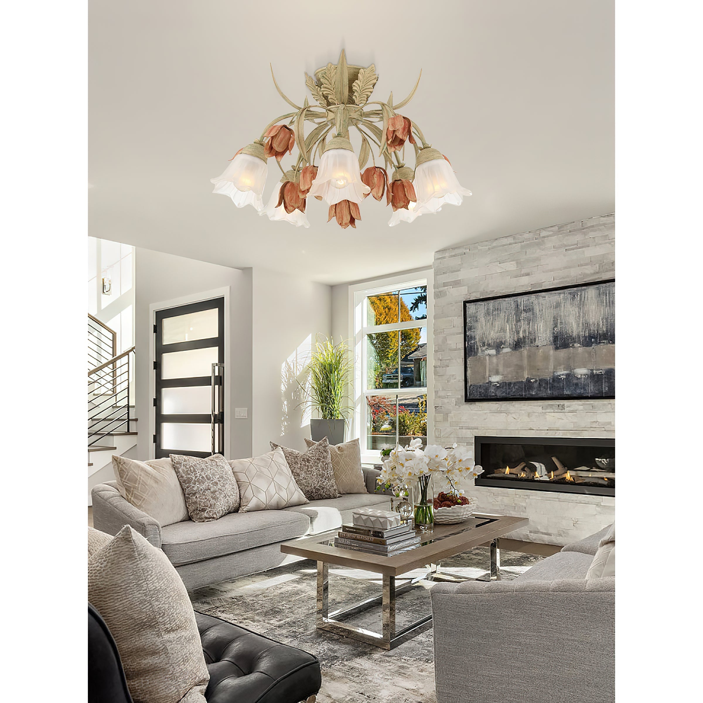 Veshael Elegance Art Sage Rose Glass Ceiling Lamp - Letslighting