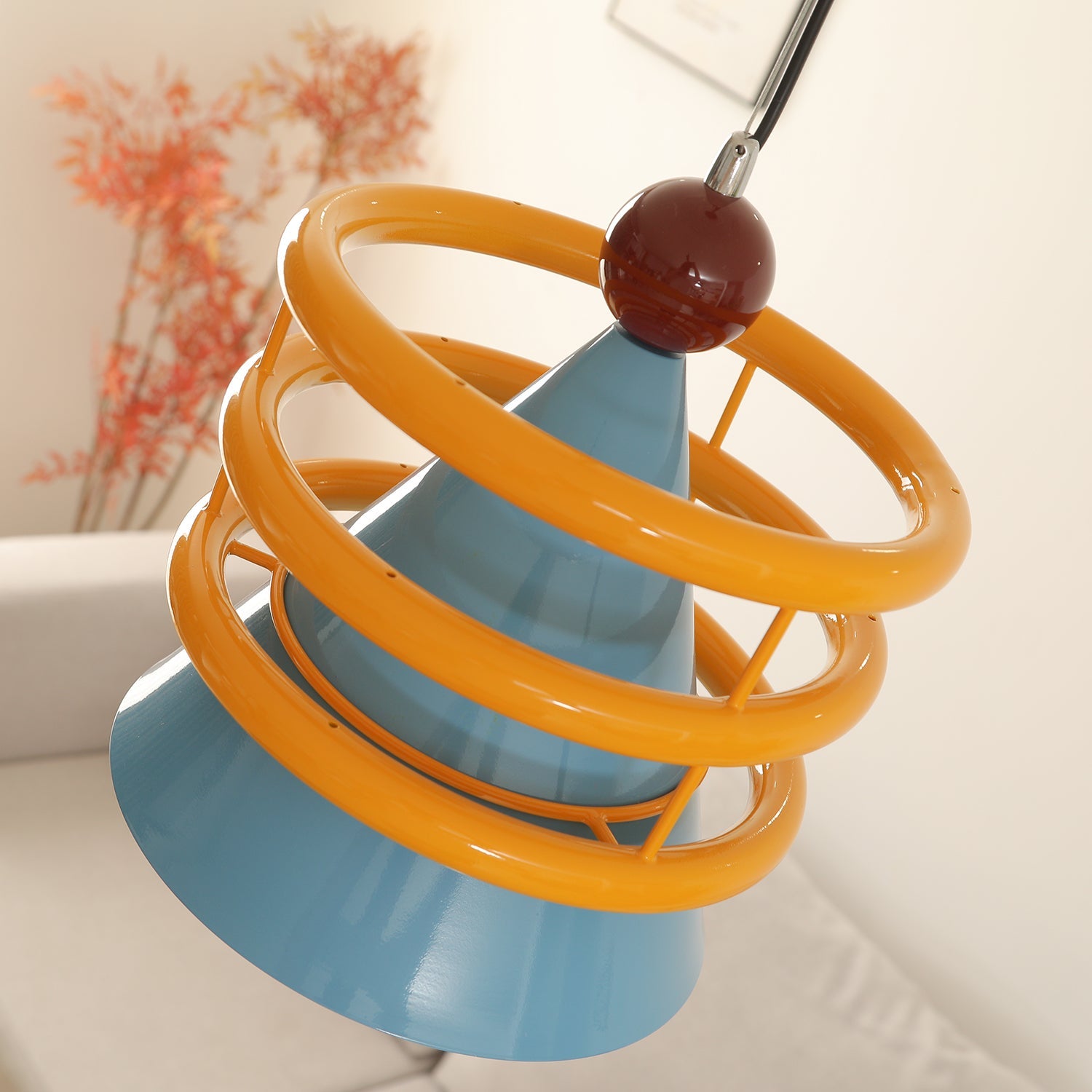 Sowden Pendant Lamp Blue Cone Orange Rings - Letslighting