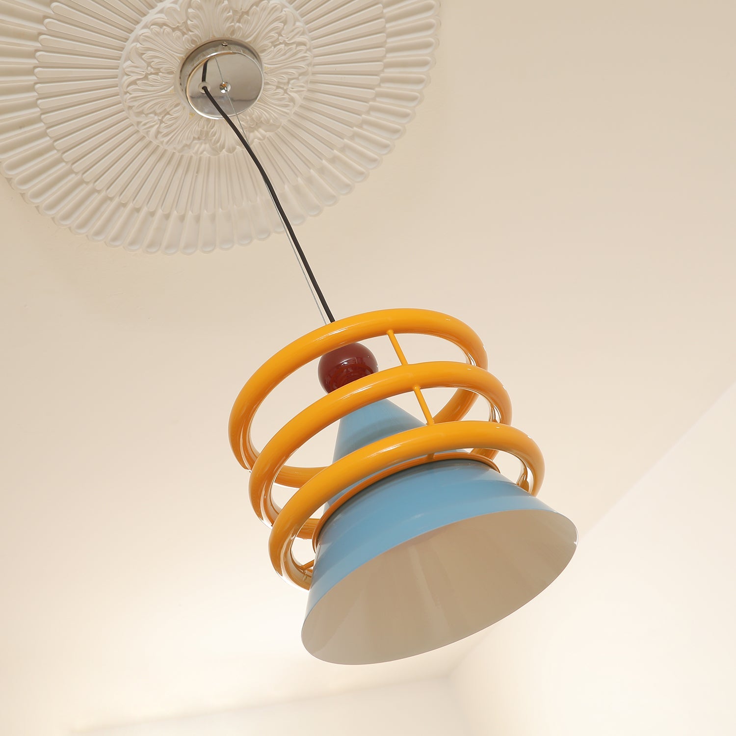 Sowden Pendant Lamp Blue Cone Orange Rings - Letslighting