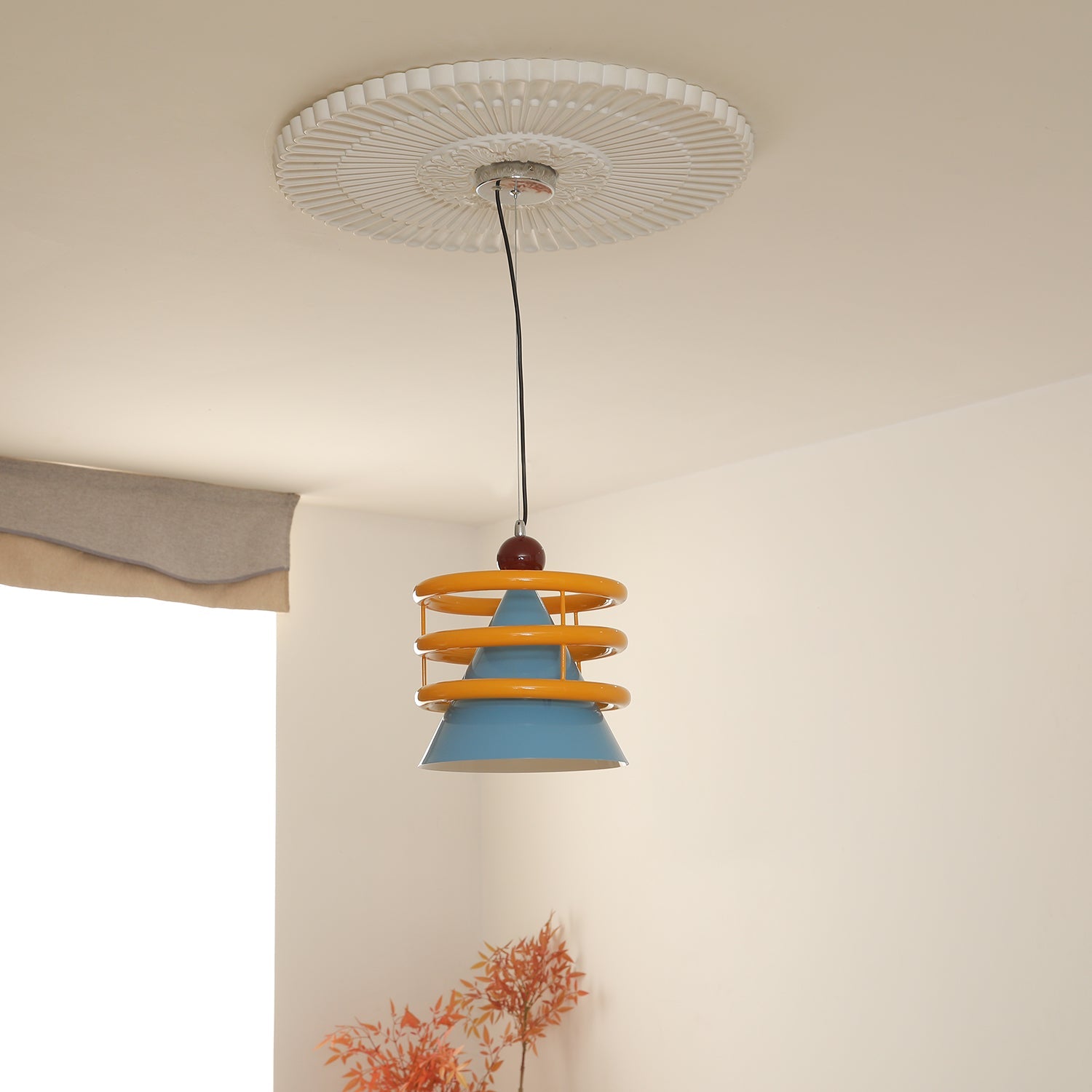 Sowden Pendant Lamp Blue Cone Orange Rings - Letslighting