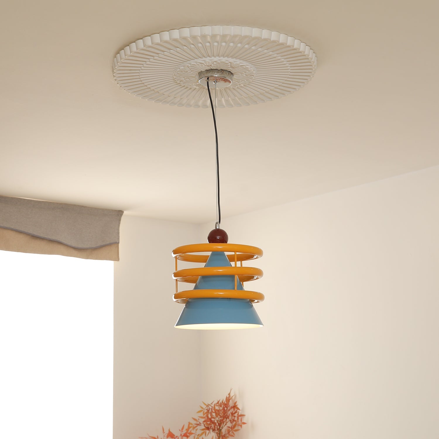 Sowden Pendant Lamp Blue Cone Orange Rings - Letslighting