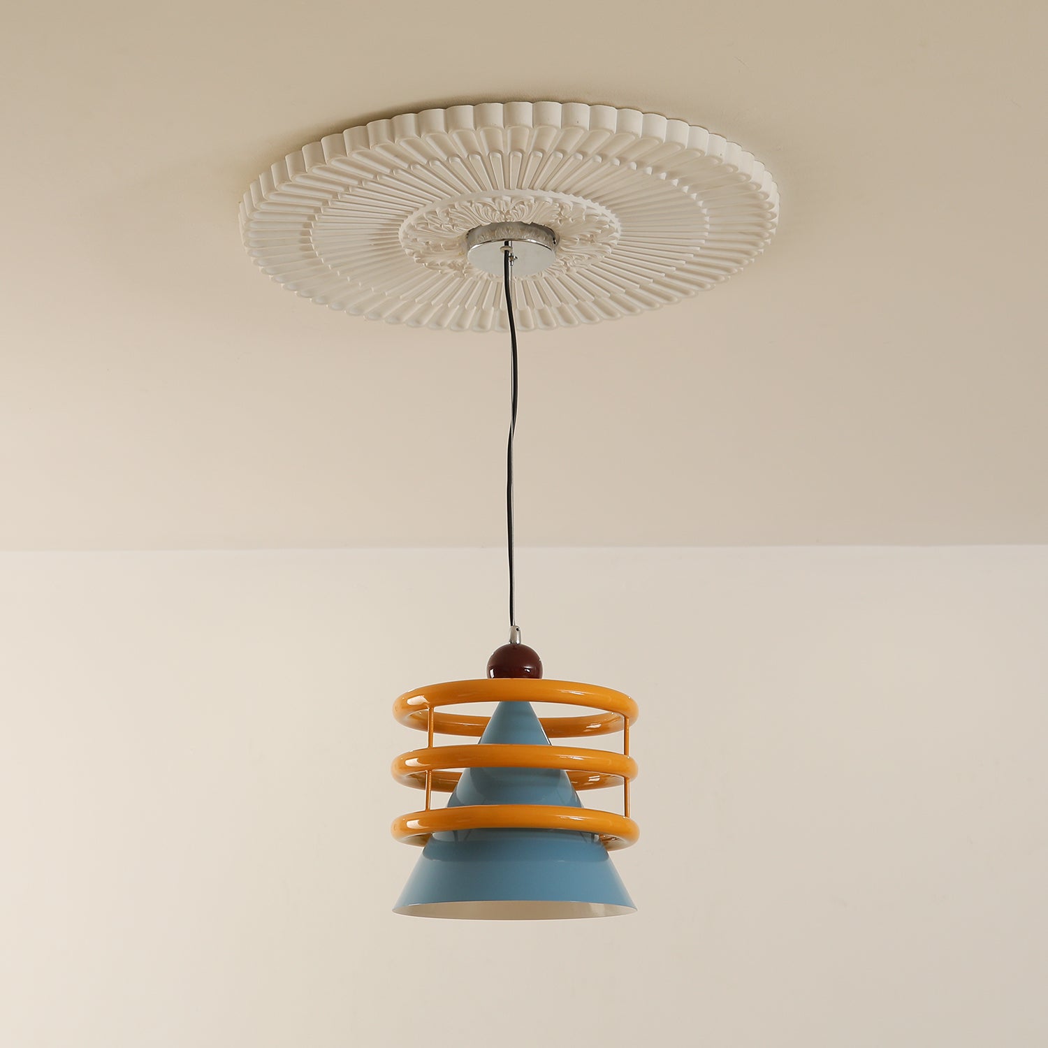 Sowden Pendant Lamp Blue Cone Orange Rings - Letslighting