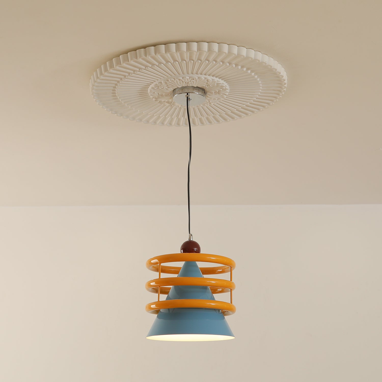 Sowden Pendant Lamp Blue Cone Orange Rings - Letslighting