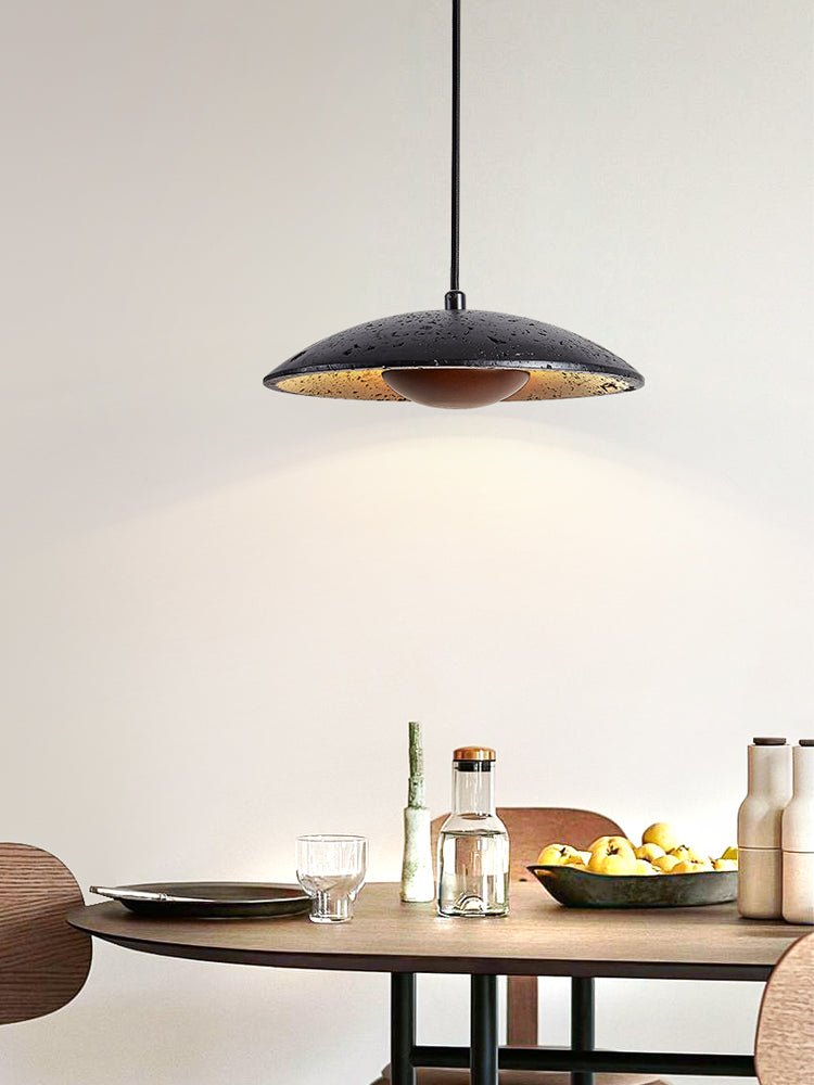 Saucer Modern Travertine & Wood Pendant light