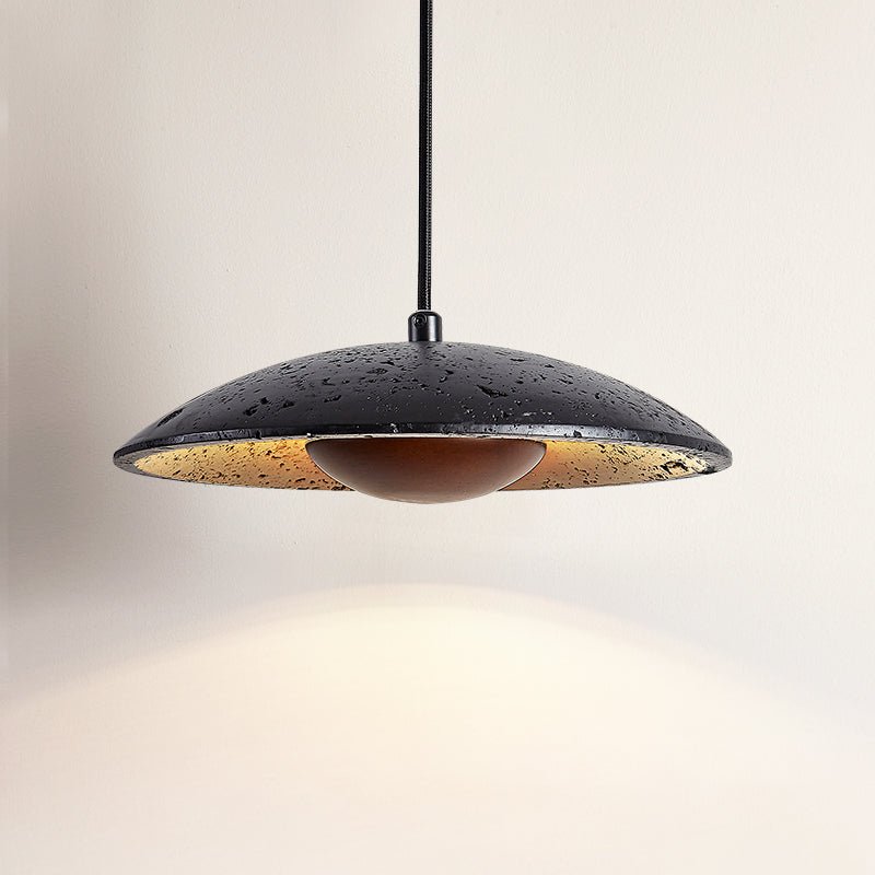 Saucer Modern Travertine & Wood Pendant light
