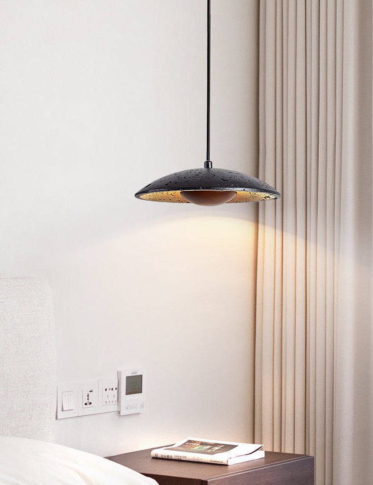 Saucer Modern Travertine & Wood Pendant light