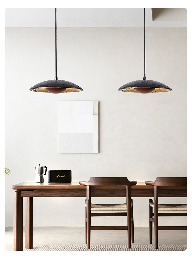 Saucer Modern Travertine & Wood Pendant light
