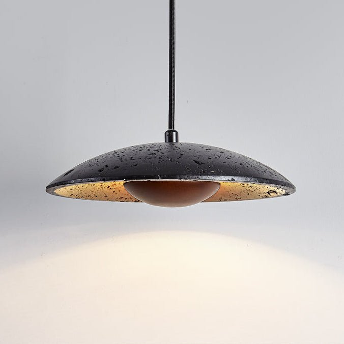 Saucer Modern Travertine & Wood Pendant light