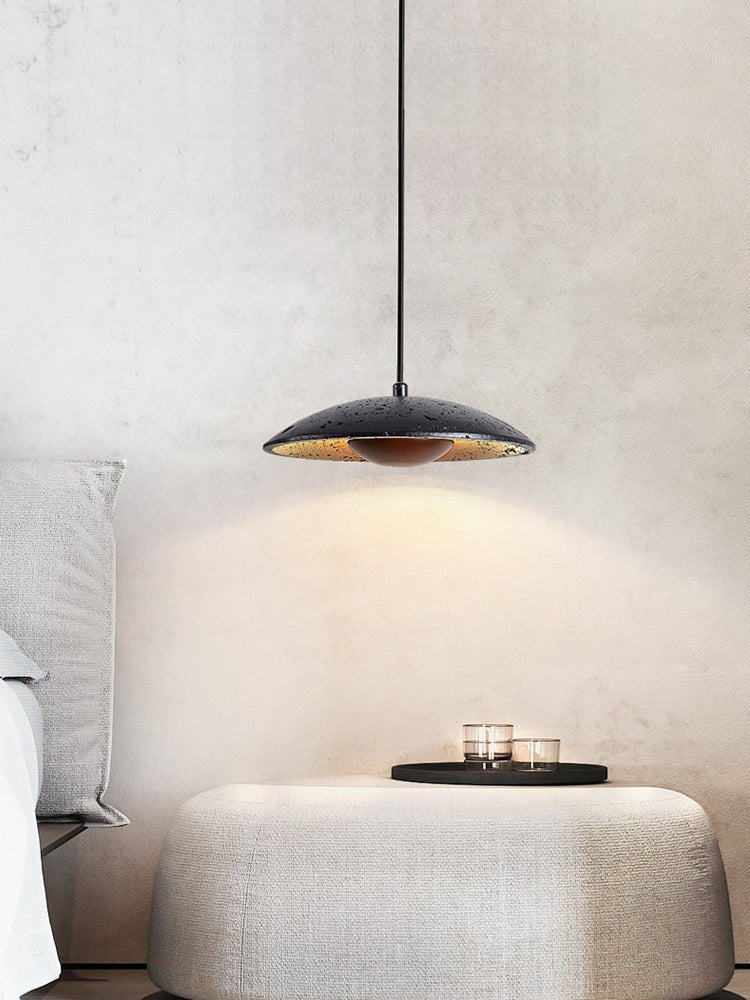 Saucer Modern Travertine & Wood Pendant light