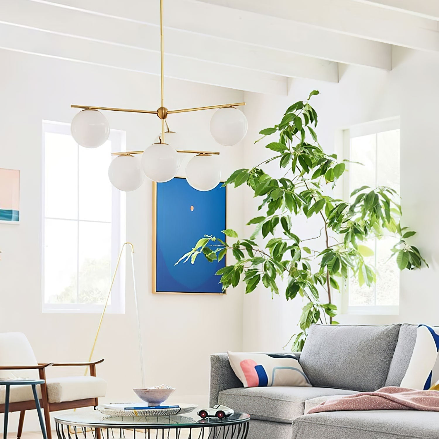 Lustra Chandelier Sphere & Stem Modern Gold LED - Letslighting