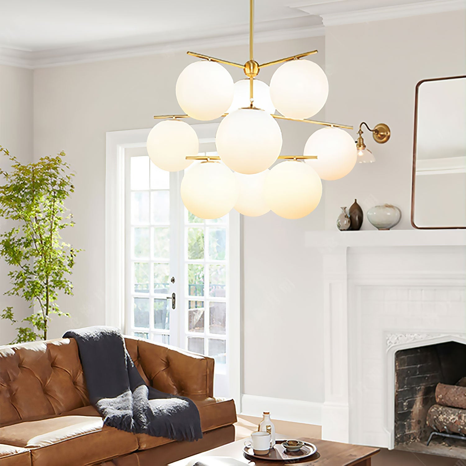 Lustra Chandelier Sphere & Stem Modern Gold LED - Letslighting