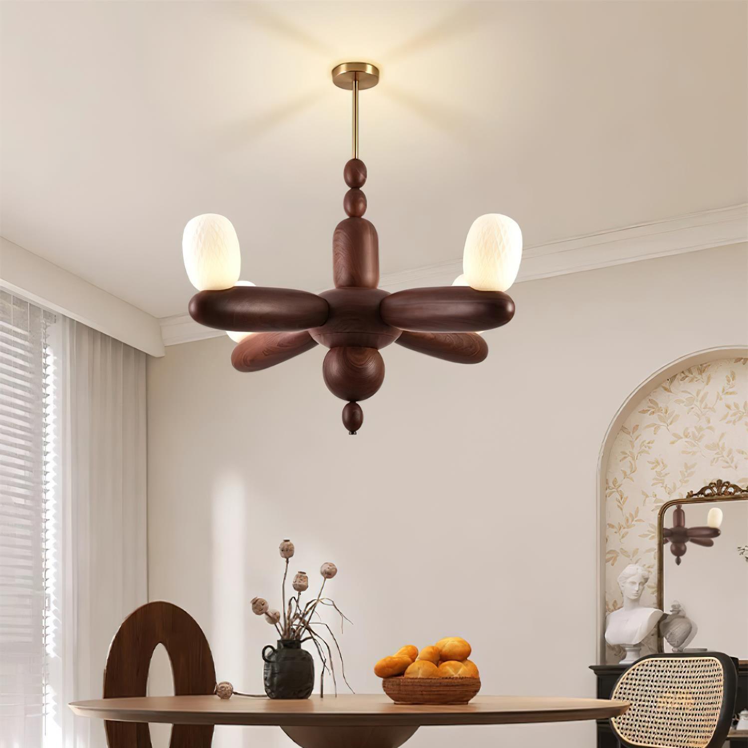 Stanza Chandelier Wood Curved Arms - Letslighting