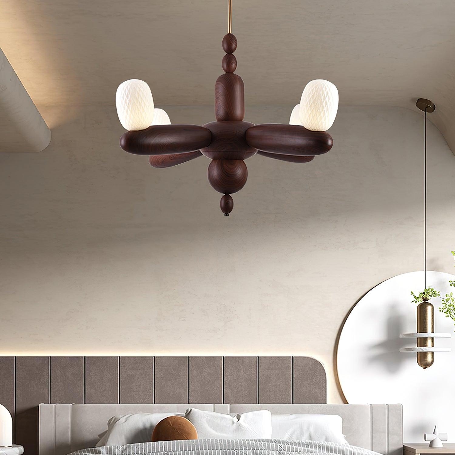 Stanza Chandelier Wood Curved Arms - Letslighting