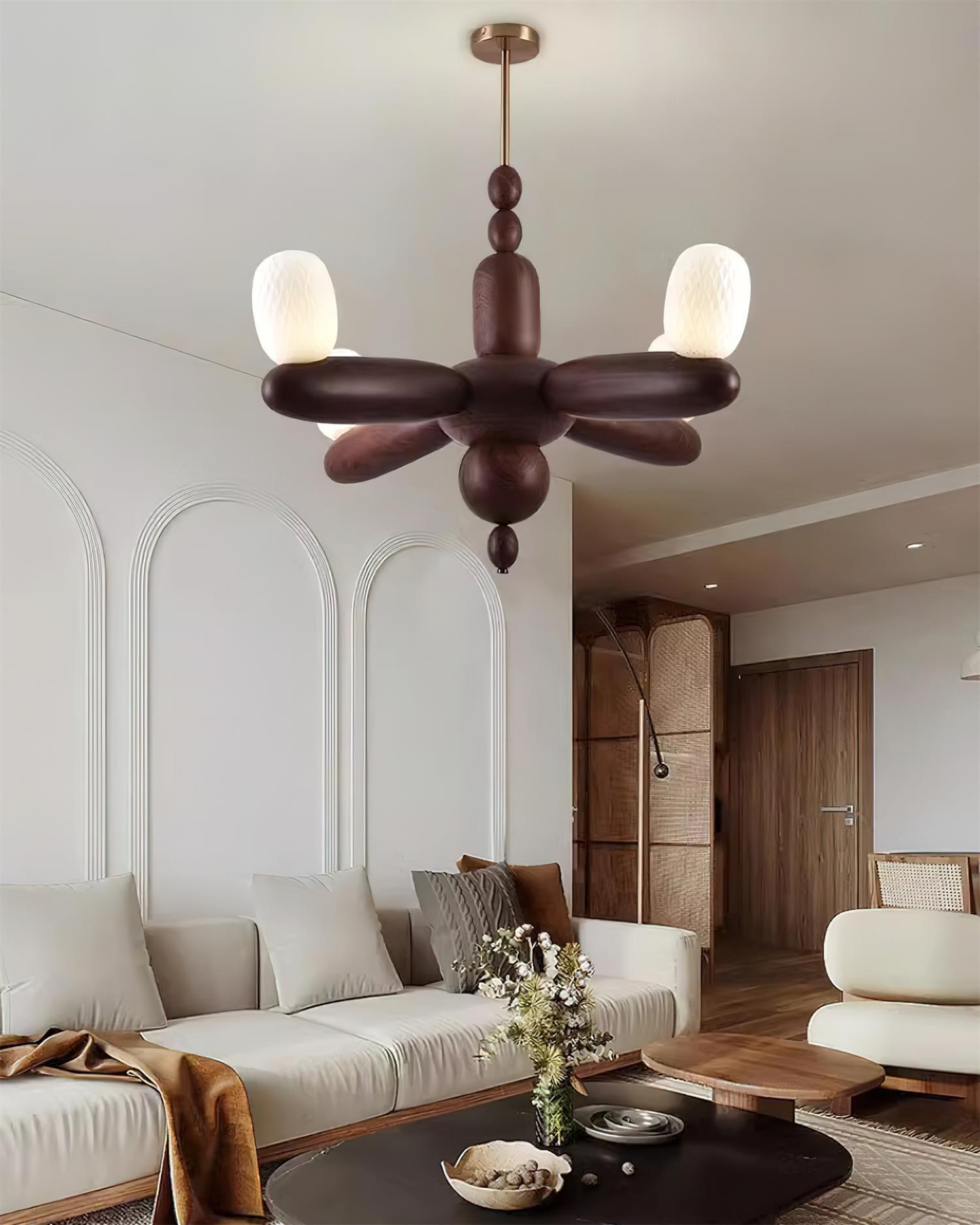Stanza Chandelier Wood Curved Arms - Letslighting