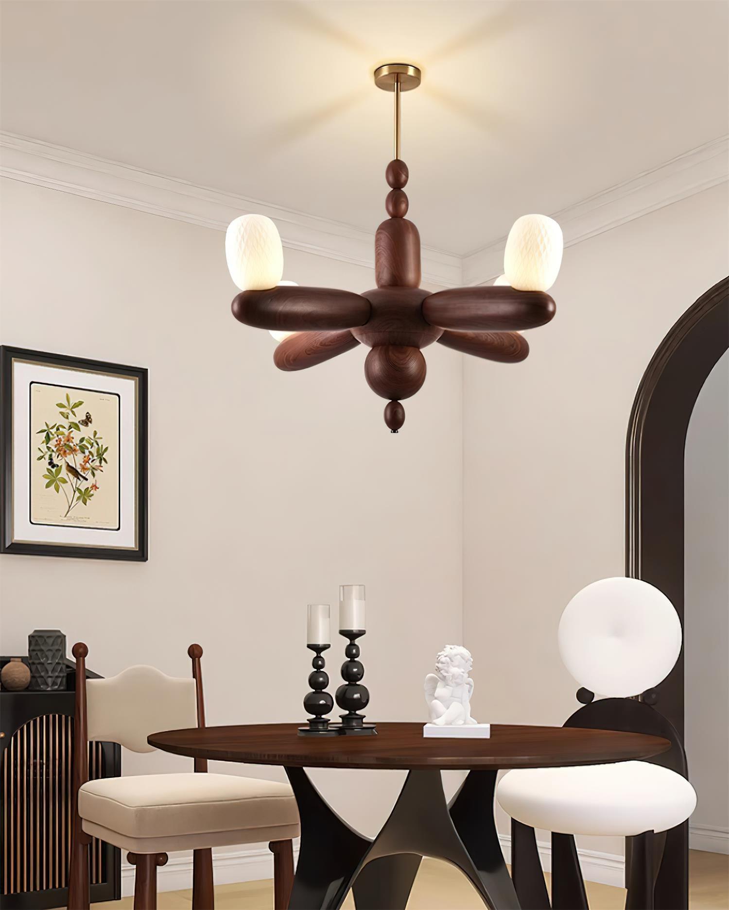 Stanza Chandelier Wood Curved Arms - Letslighting